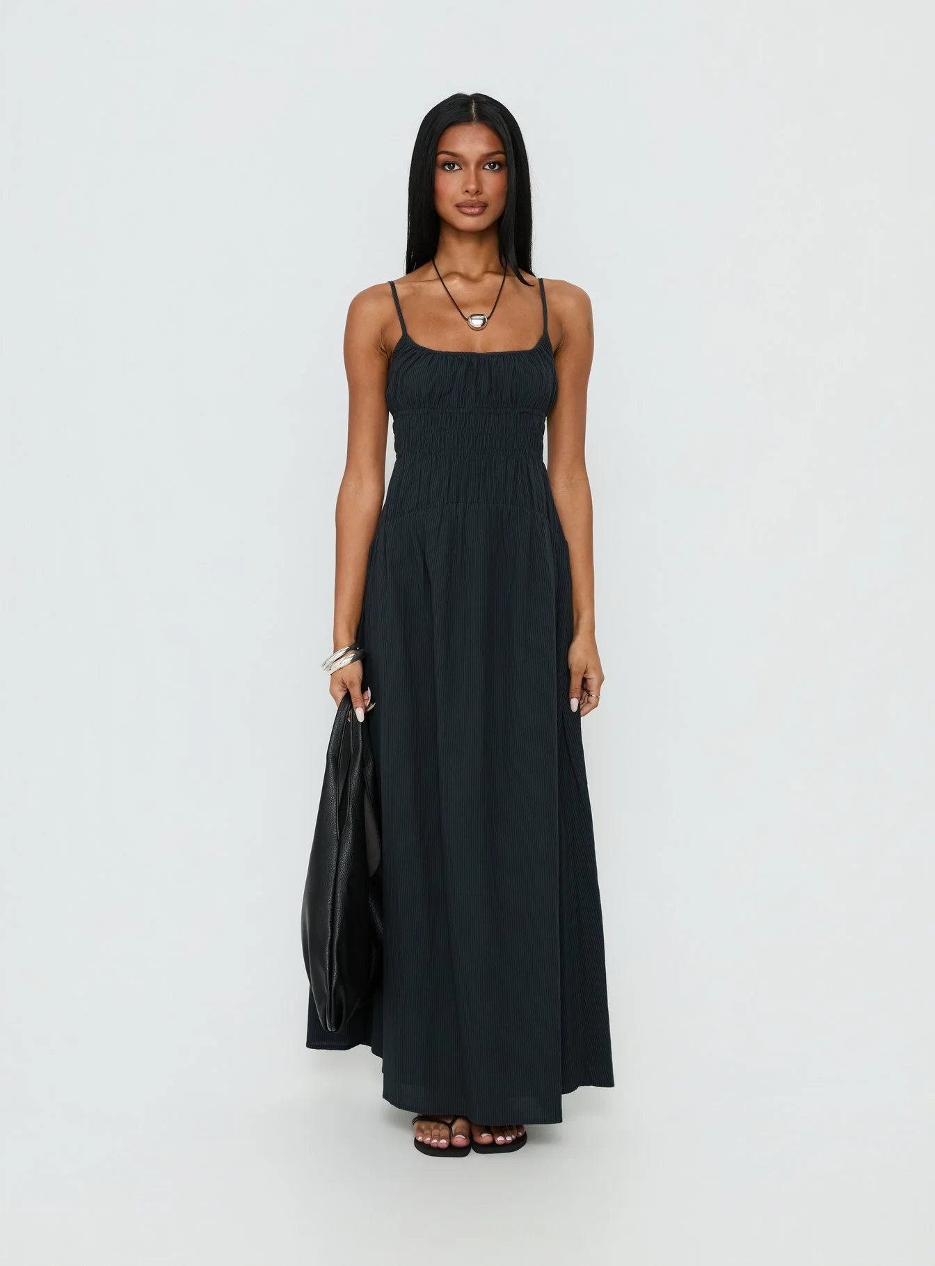 Magnolie Shirred Maxi Dress Charcoal - Image 6