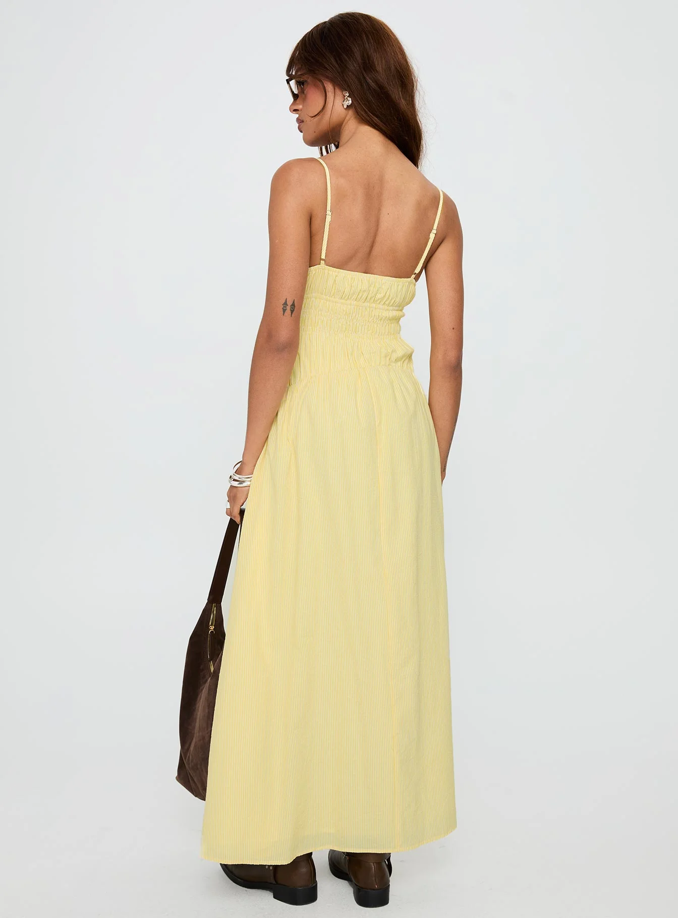 Magnolie Shirred Maxi Dress Yellow Stripe - Image 5
