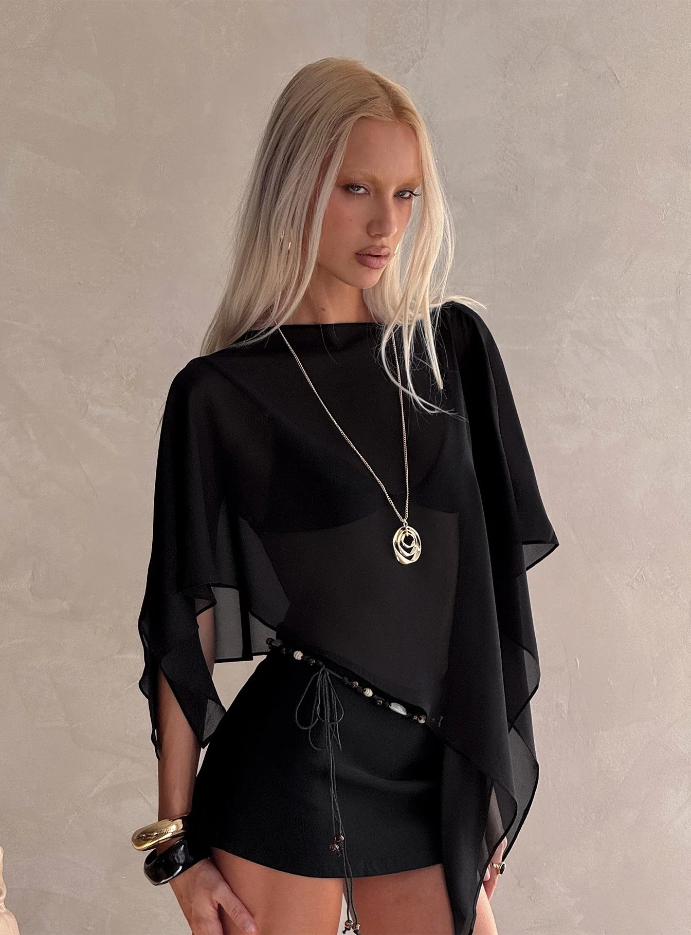 Mairelle Sheer Poncho Black - Image 8