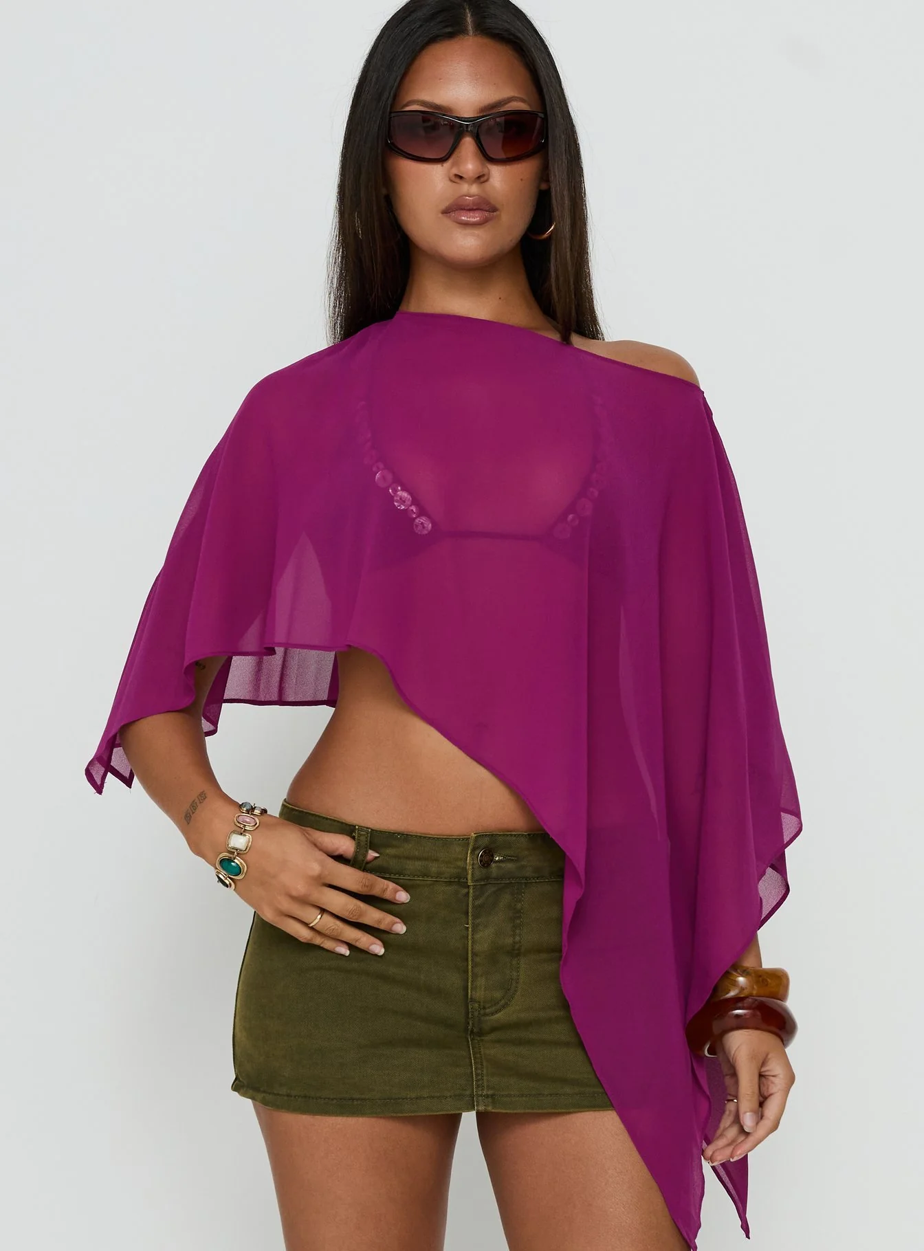 Mairelle Sheer Poncho Plum - Image 3