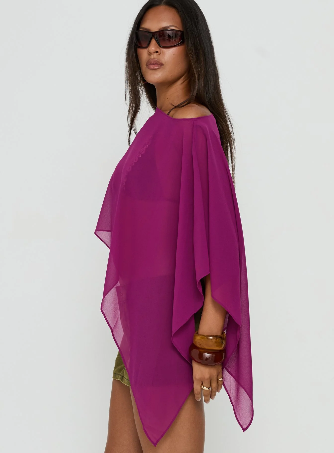 Mairelle Sheer Poncho Plum - Image 5
