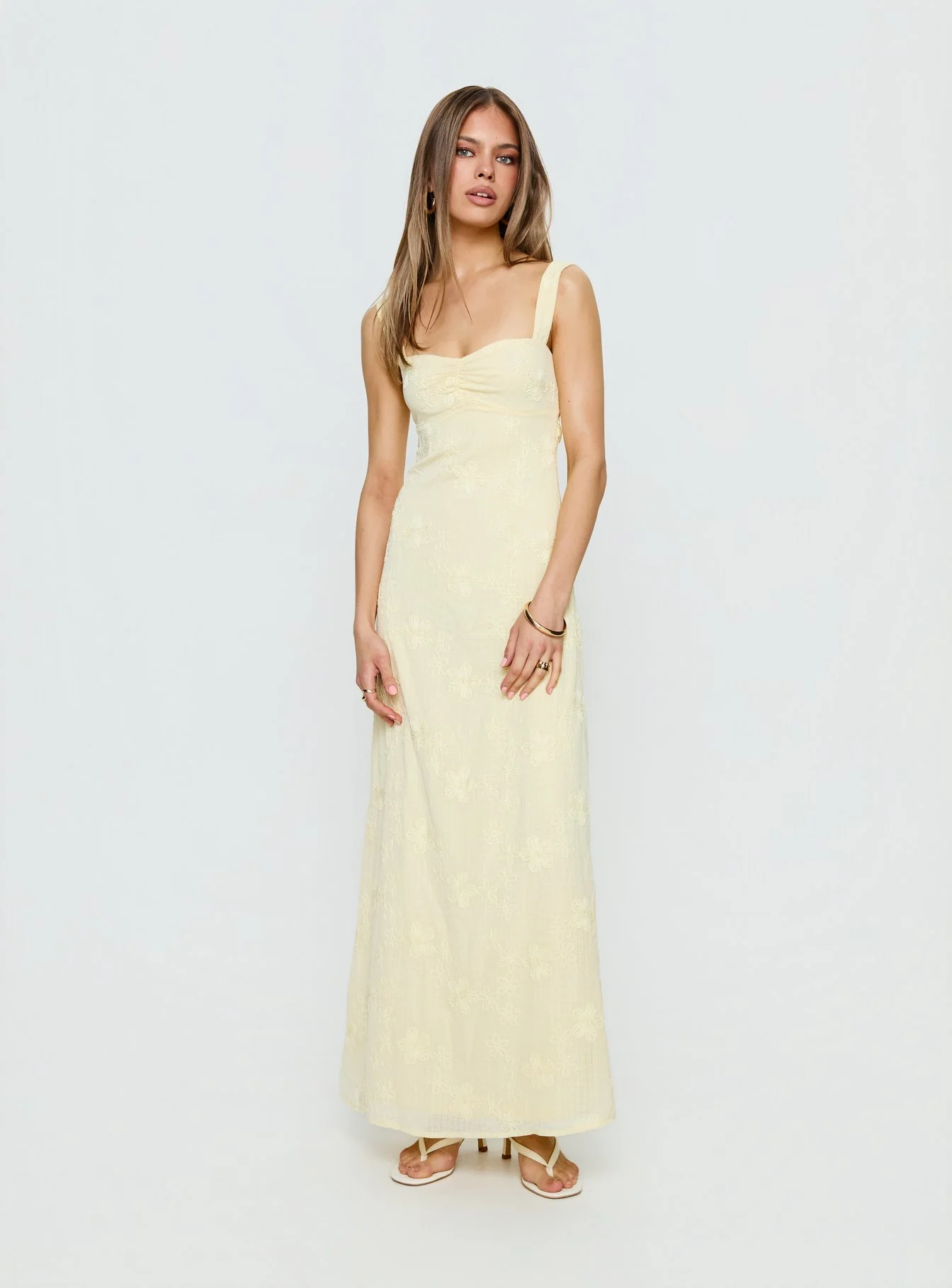 Maisone Broderie Maxi Dress Lemon - Image 2