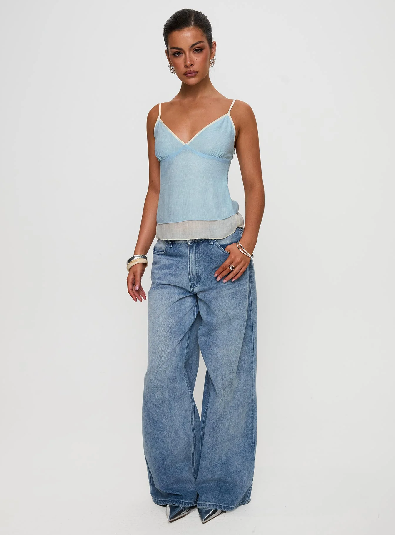 Majorie Layered Top Blue / Cream - Image 2