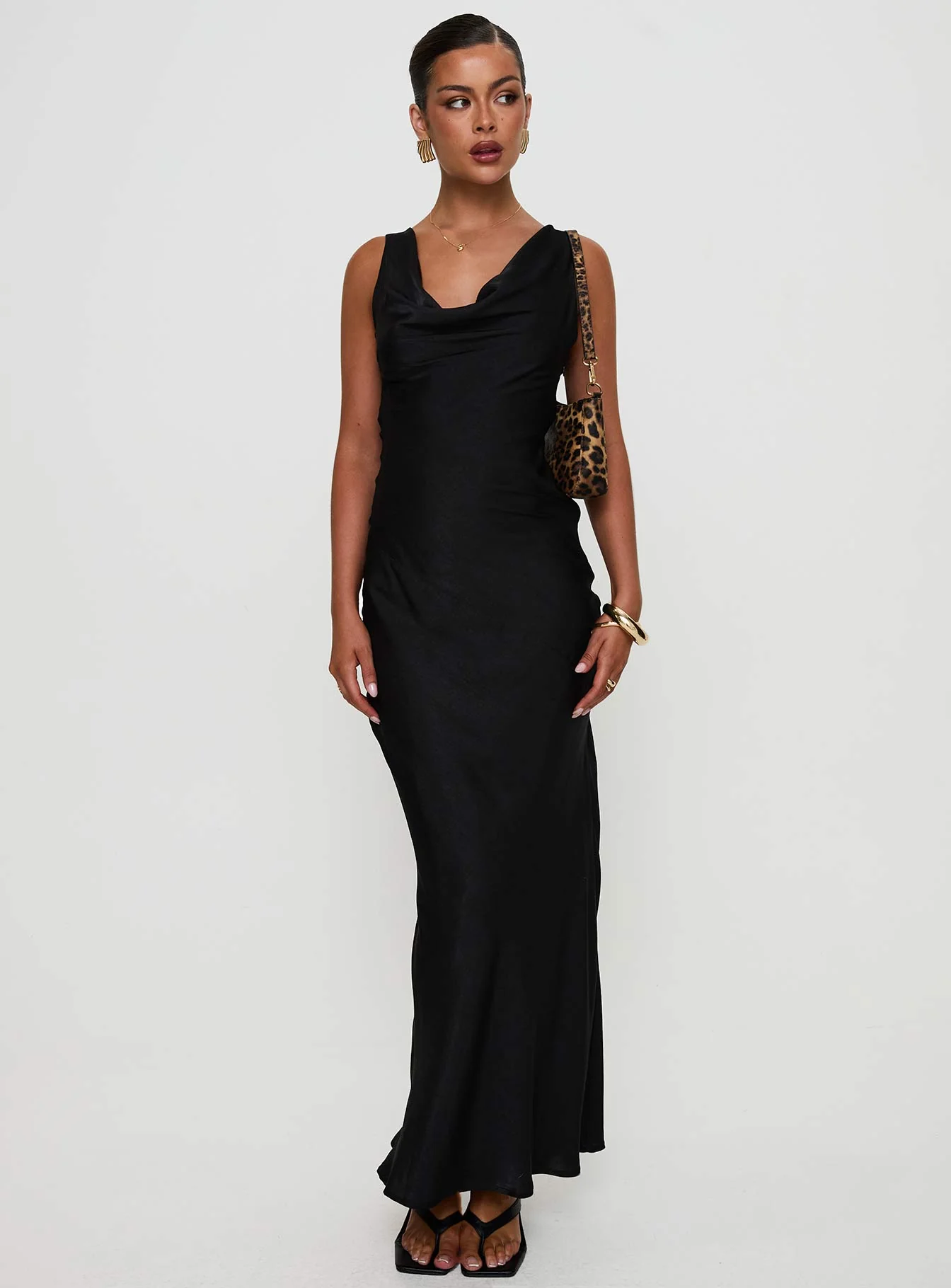 Make Memories Cowl Neck Maxi Dress Black - Image 2