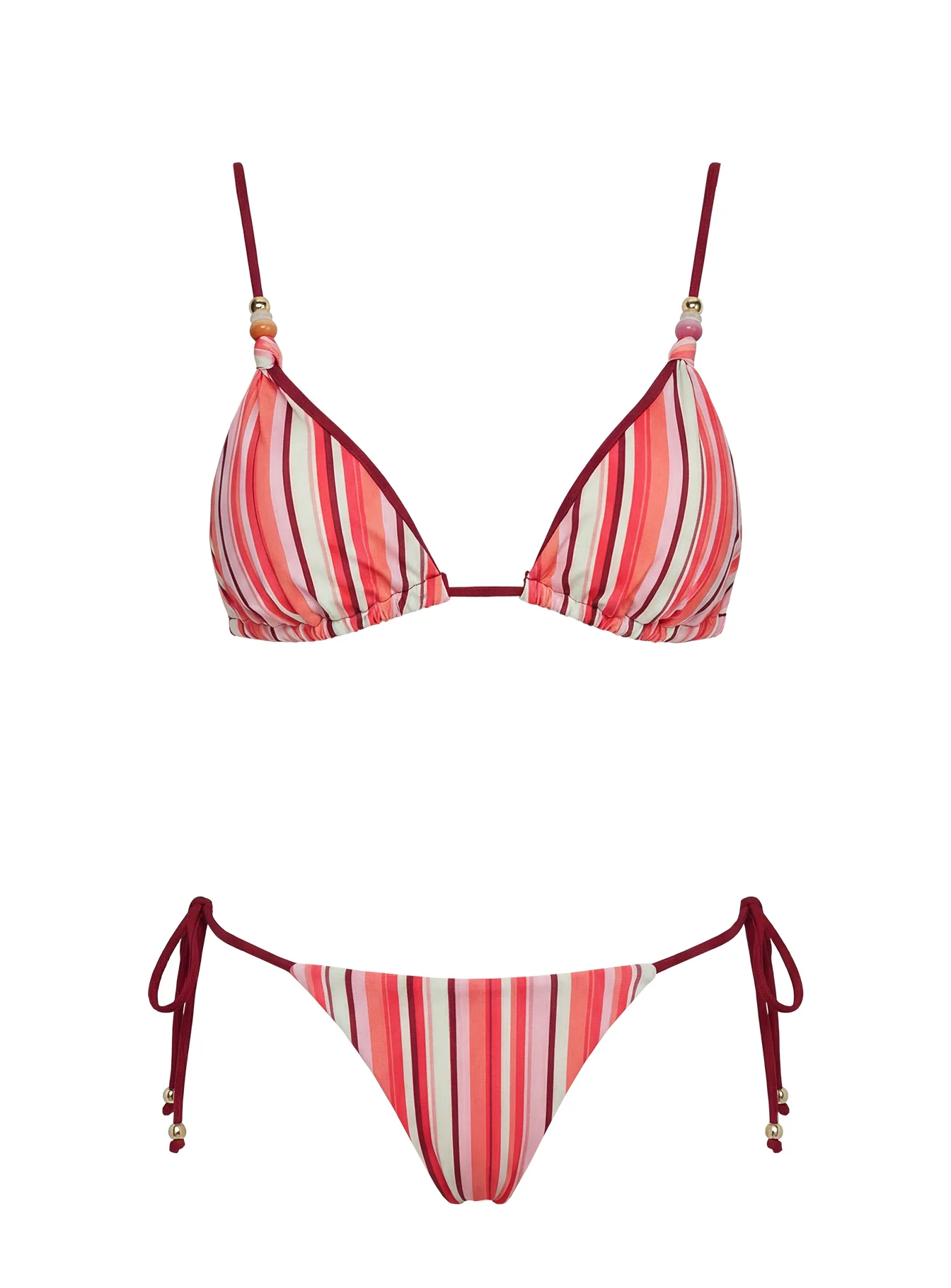 Maki Beaded Tie Side Bikini Bottoms Orange Stripe - Image 5