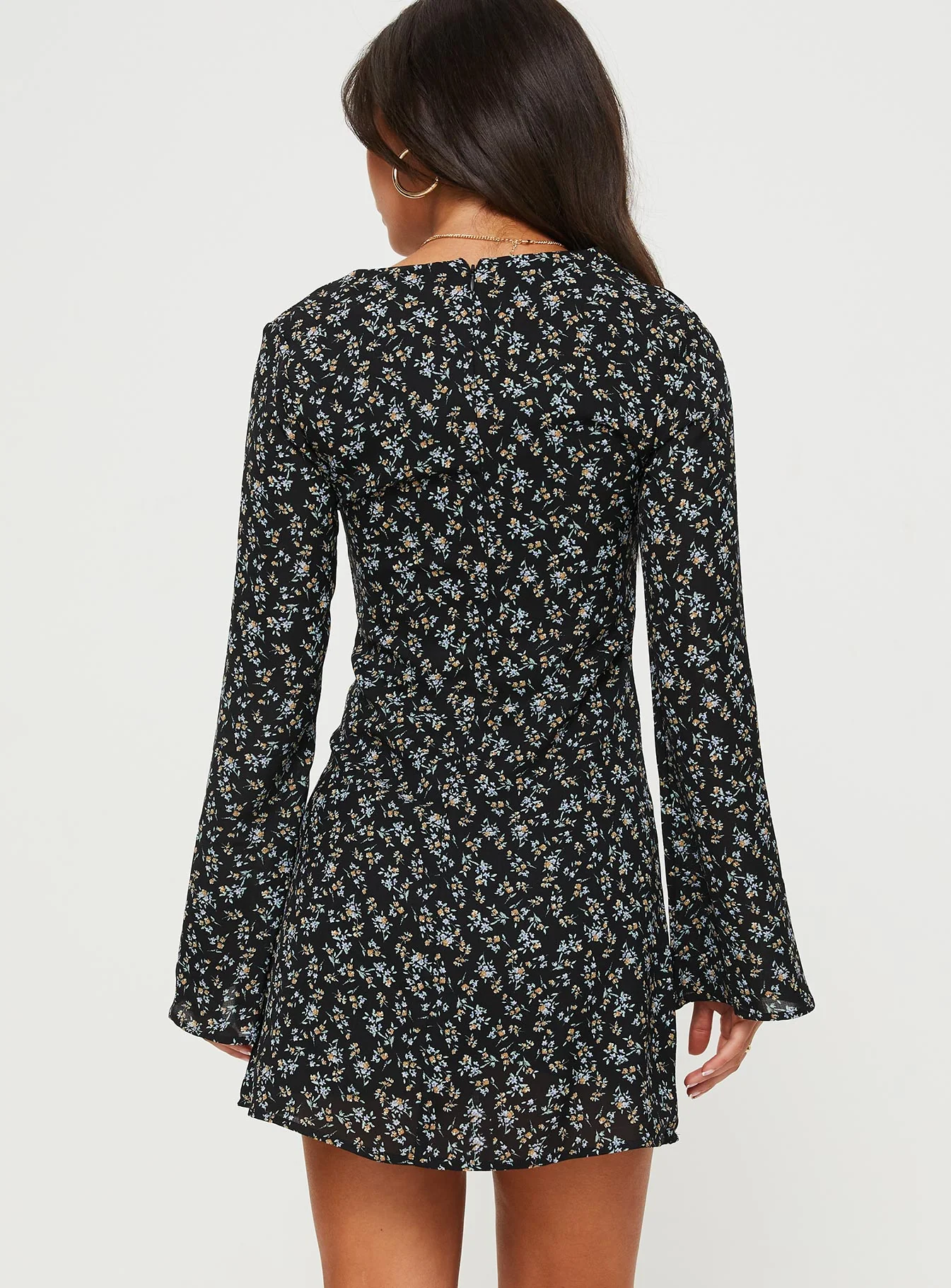 Malop Long Sleeve Mini Dress Black Floral - Image 5