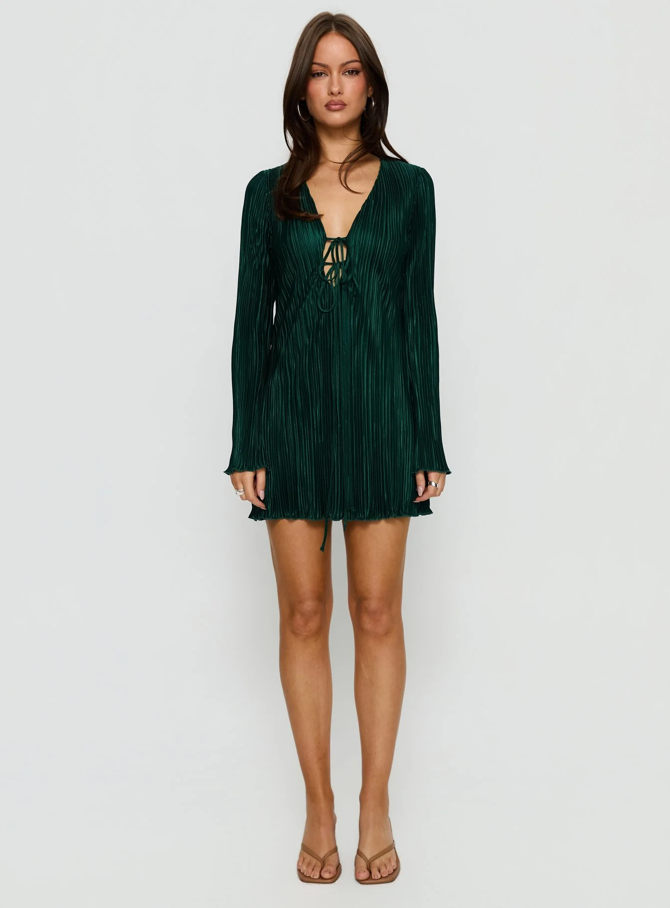 Malop Long Sleeve Mini Dress Emerald - Image 6