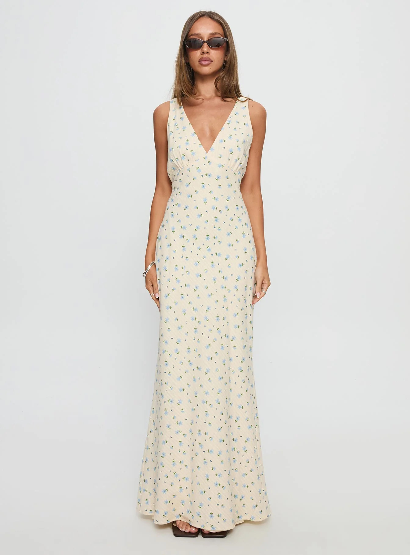 Manolia Textured Maxi Dress Cream Floral - Image 6