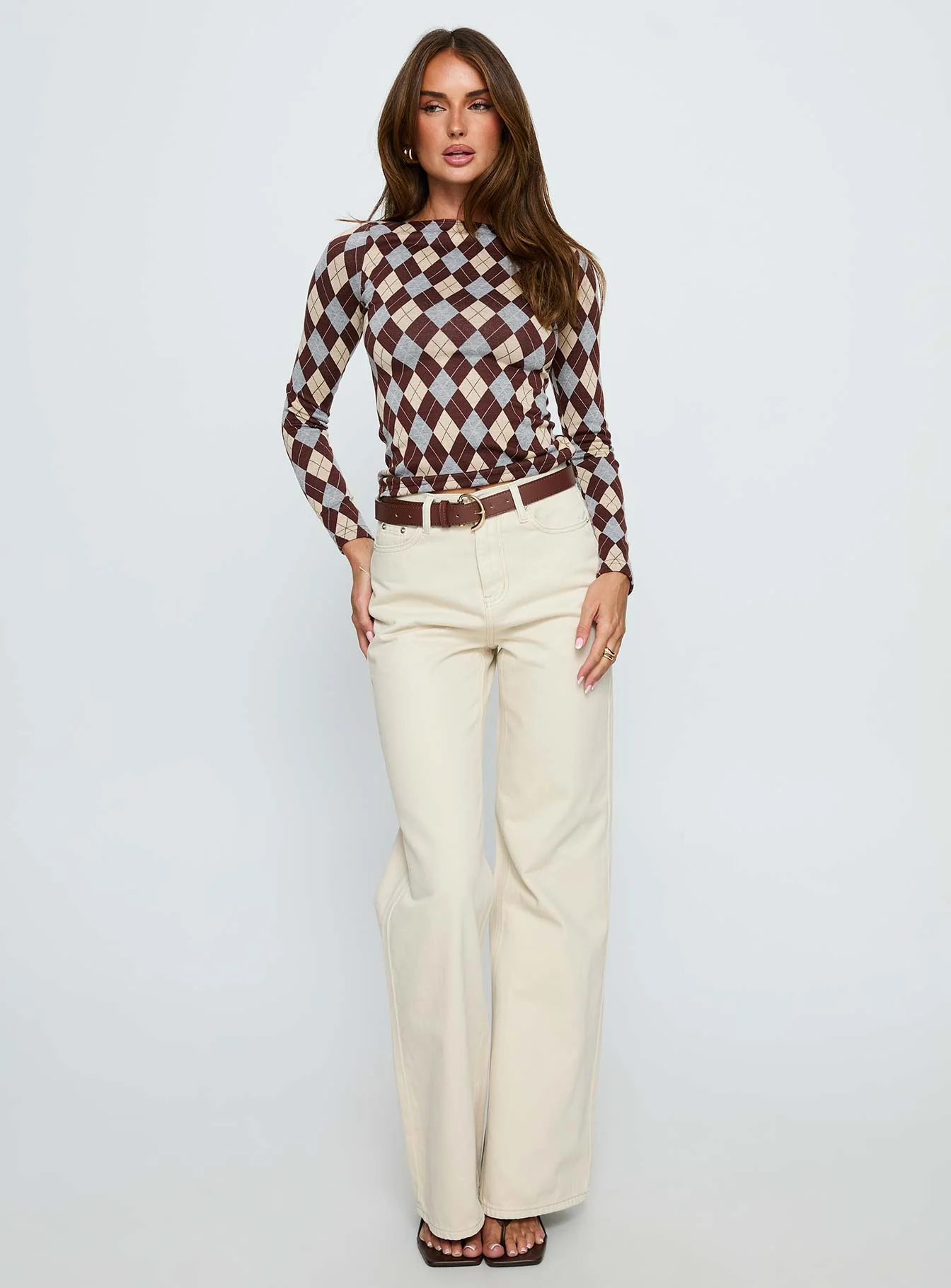 Maple Mid Rise Flare Jeans Ecru - Image 3
