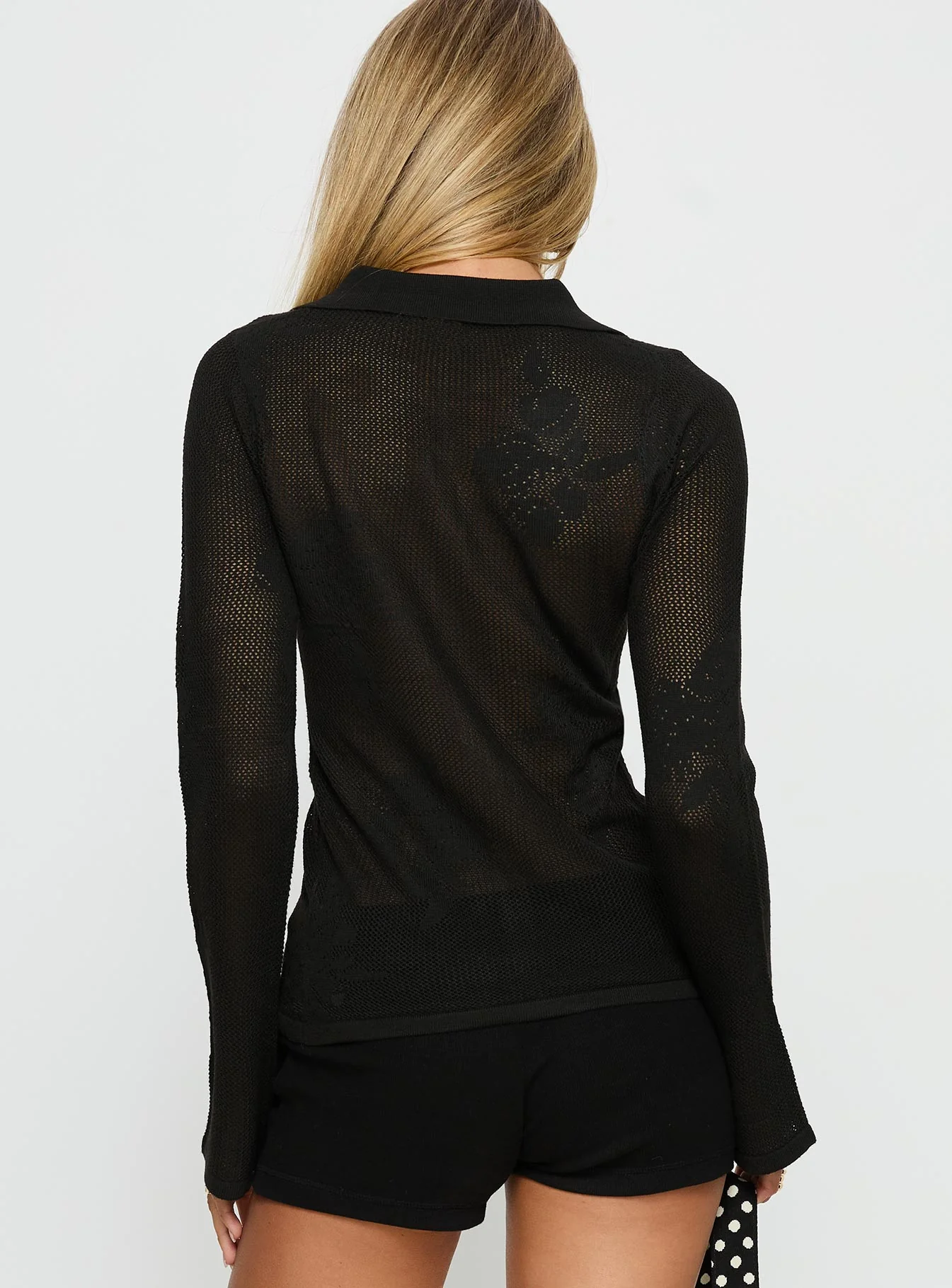 Marcita Floral Knit Longline Shirt Black - Image 5