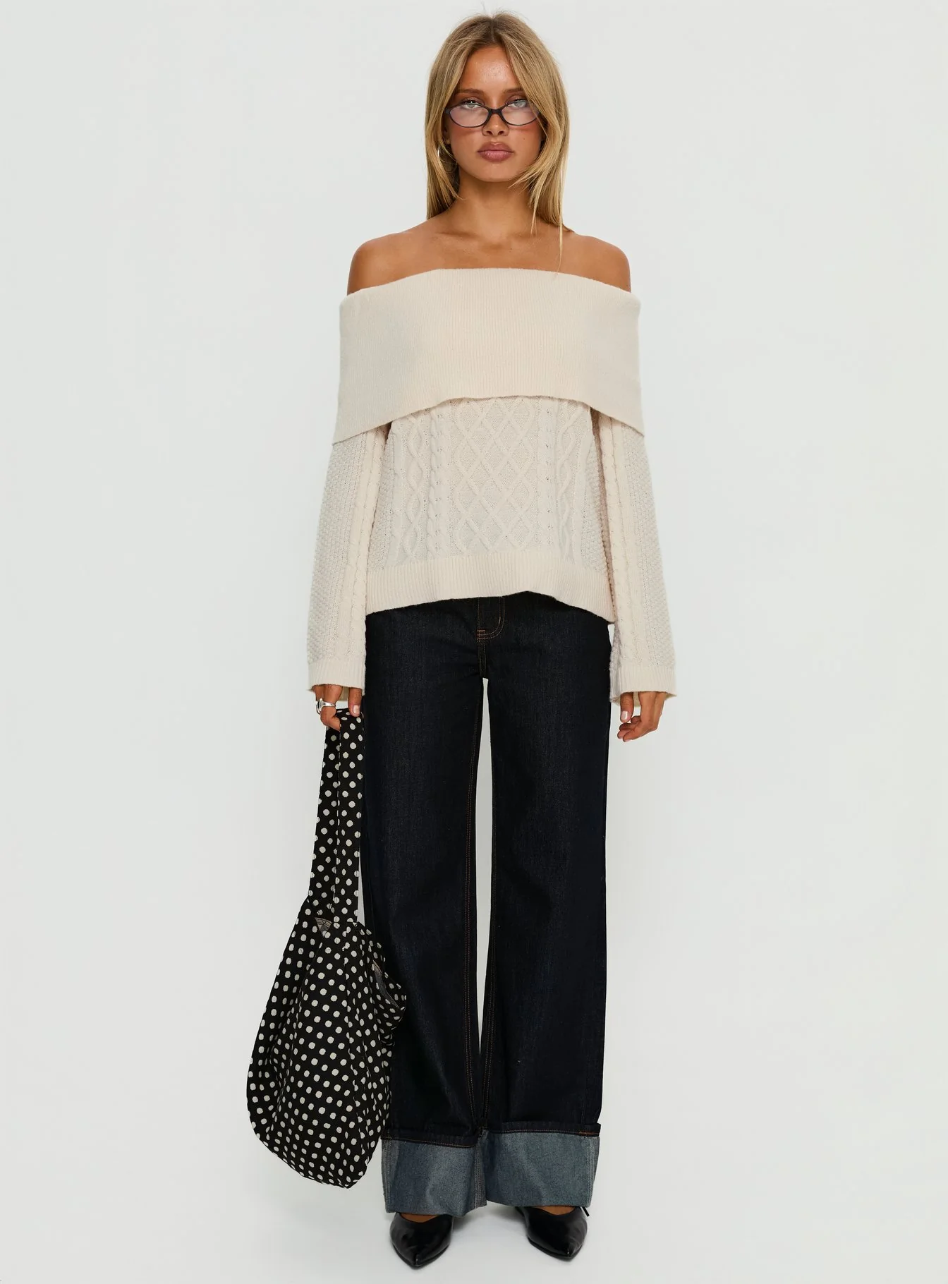 Margarete Off Shoulder Knit Sweater Cream - Image 7