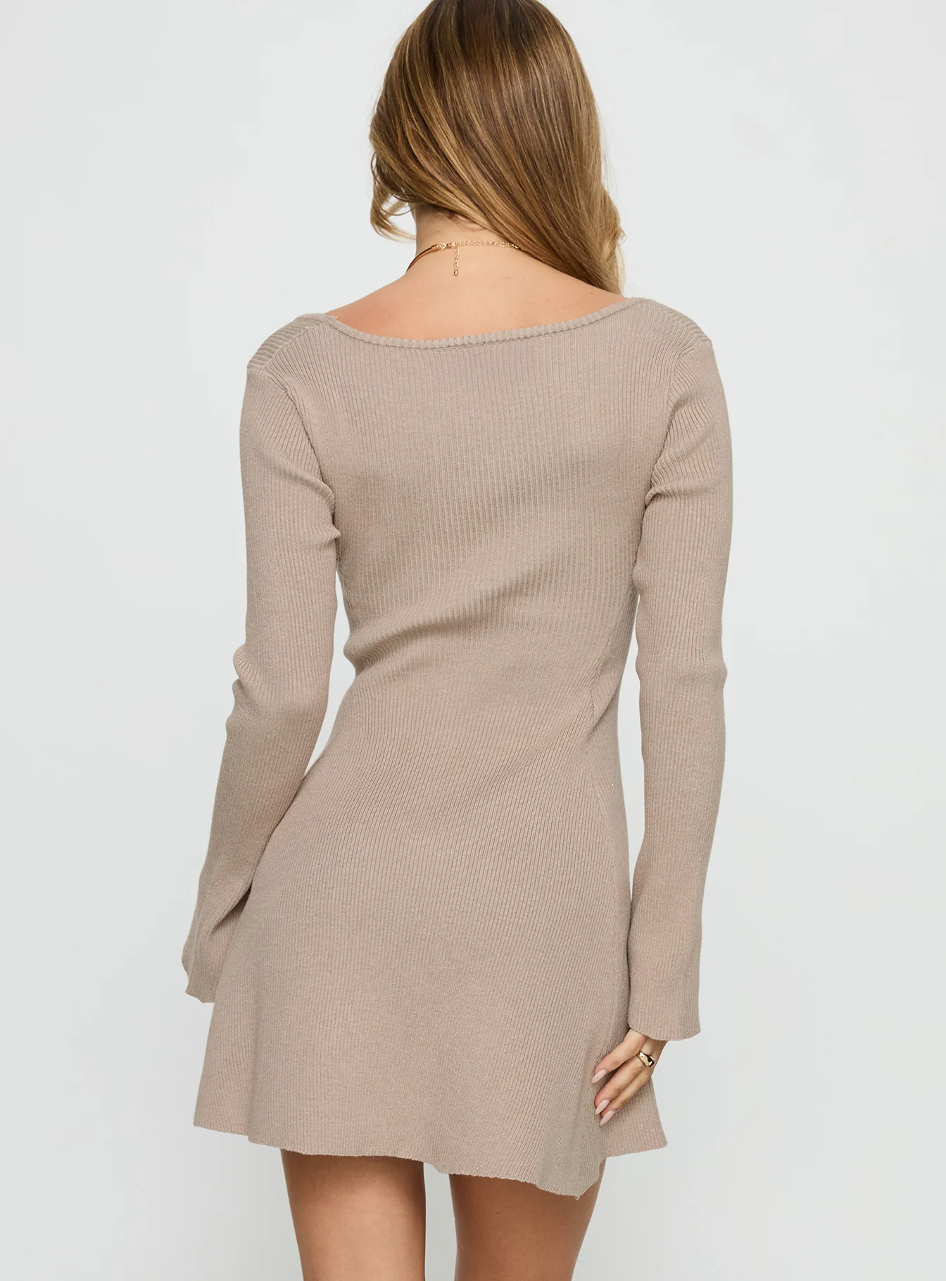Mariel Long Sleeve Knit Mini Dress Beige - Image 5