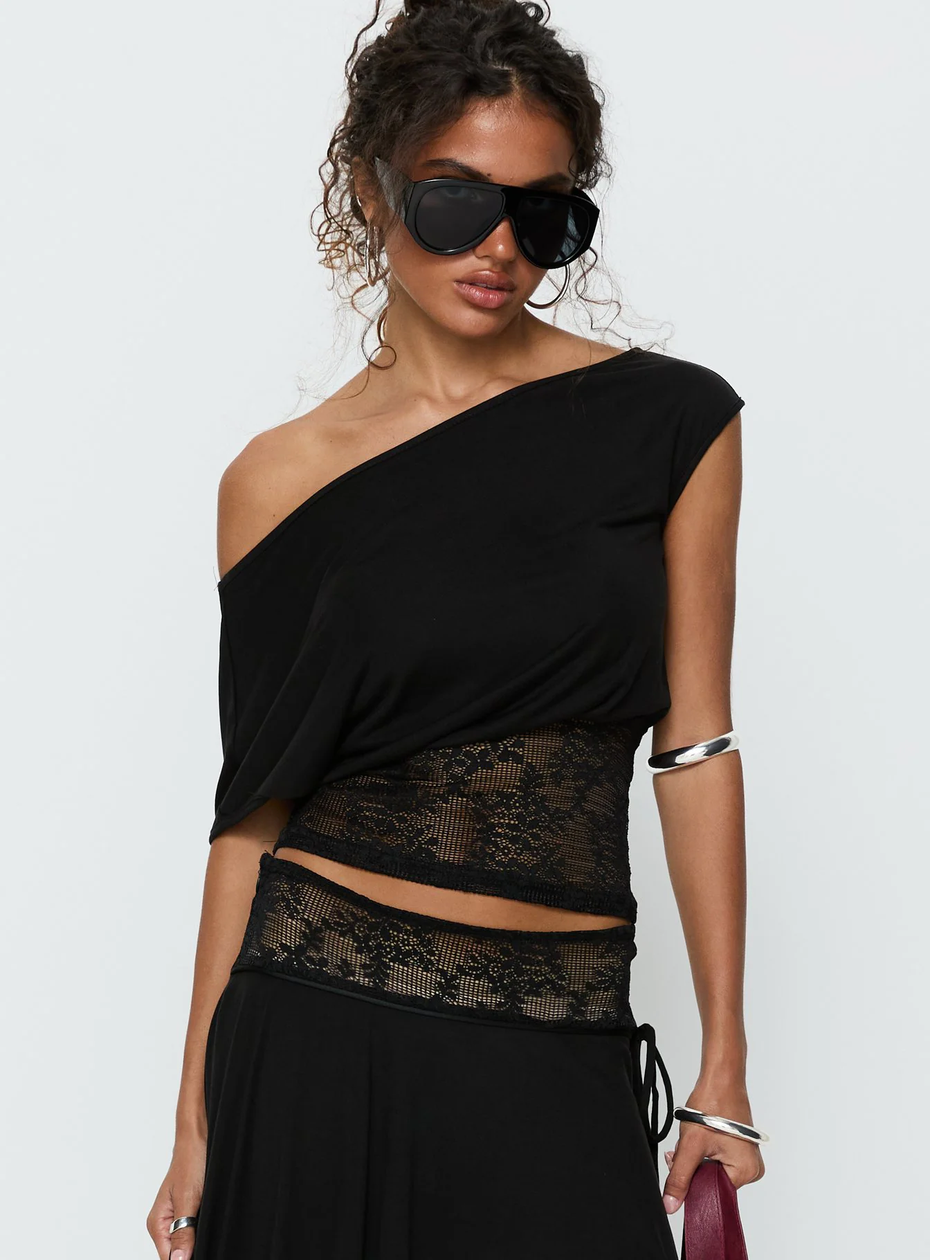 Marienna One Shoulder Lace Top Black - Image 2