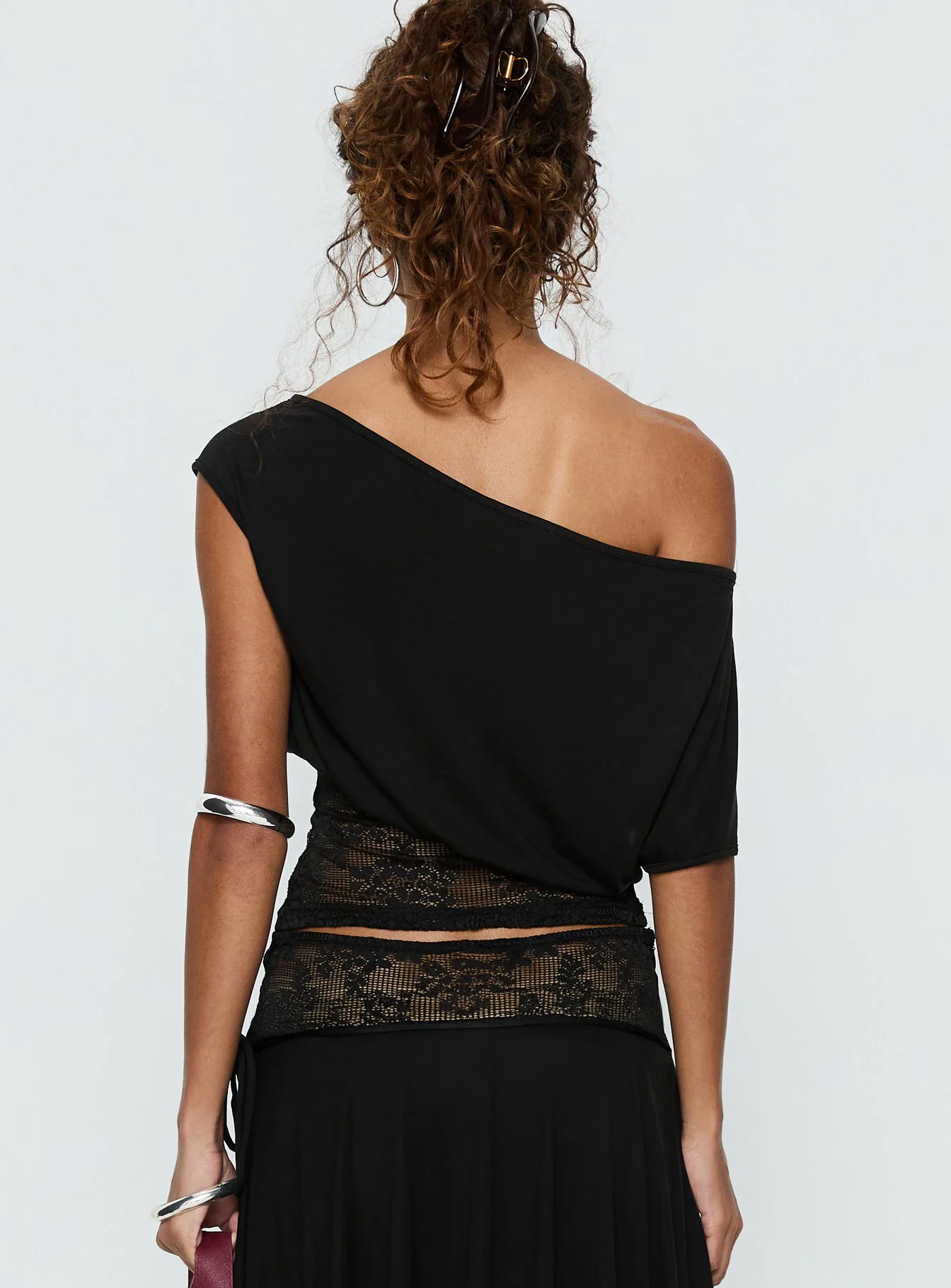 Marienna One Shoulder Lace Top Black - Image 5