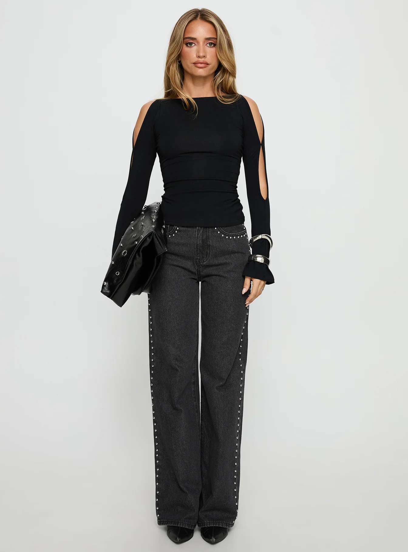 Mariko Side Split Long Sleeve Top Black - Image 6