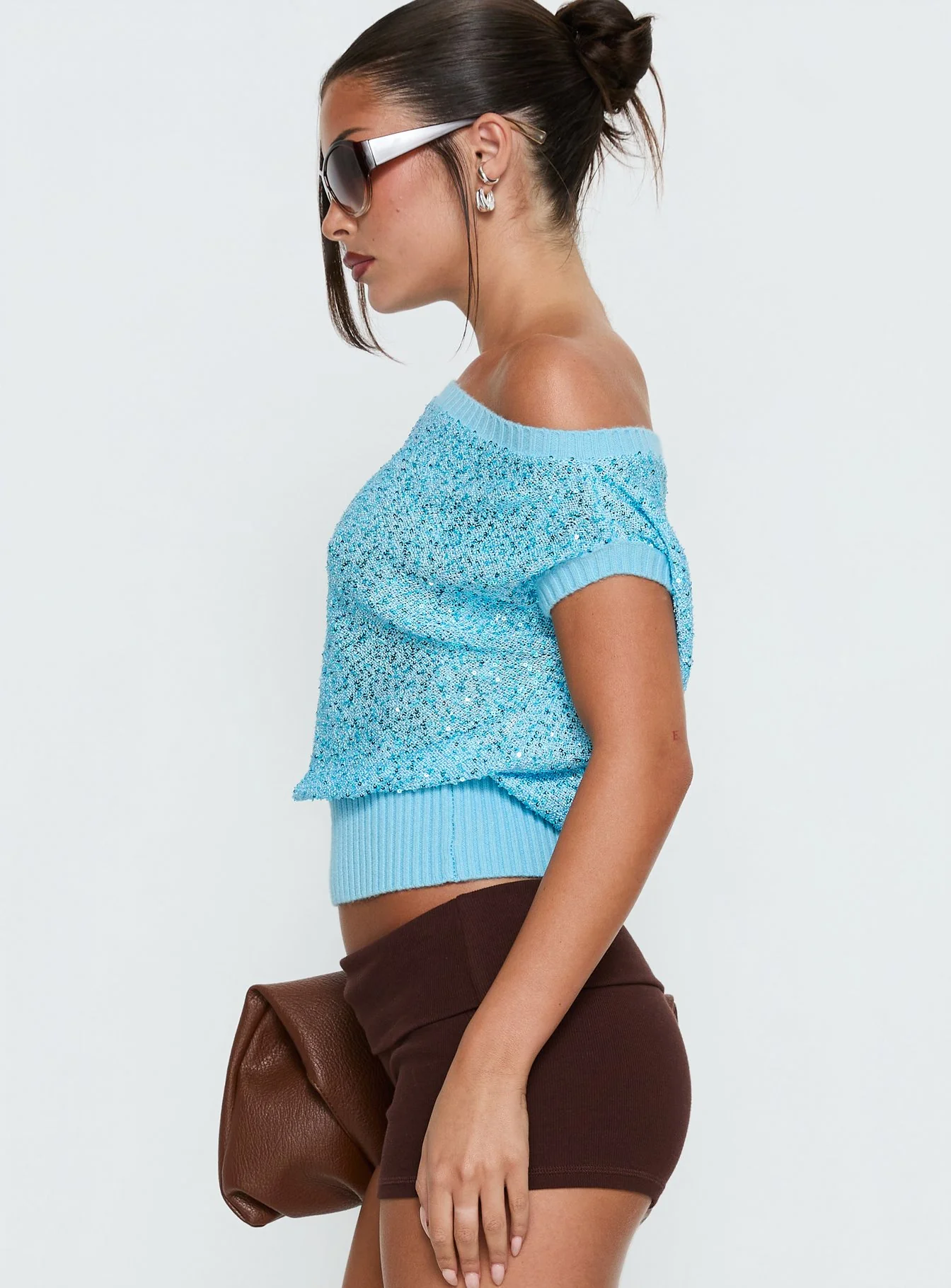 Marysa Sequin Knit Blouson Top Blue - Image 4