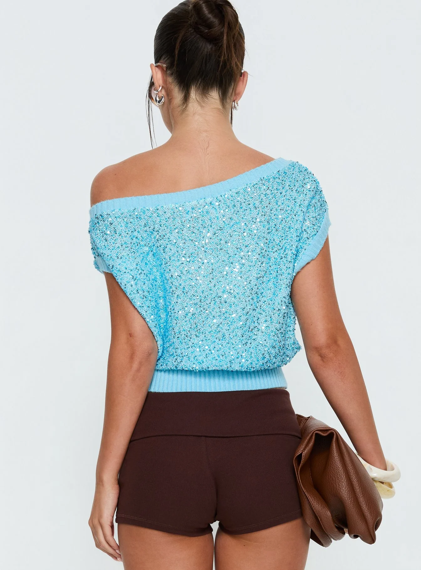 Marysa Sequin Knit Blouson Top Blue - Image 5