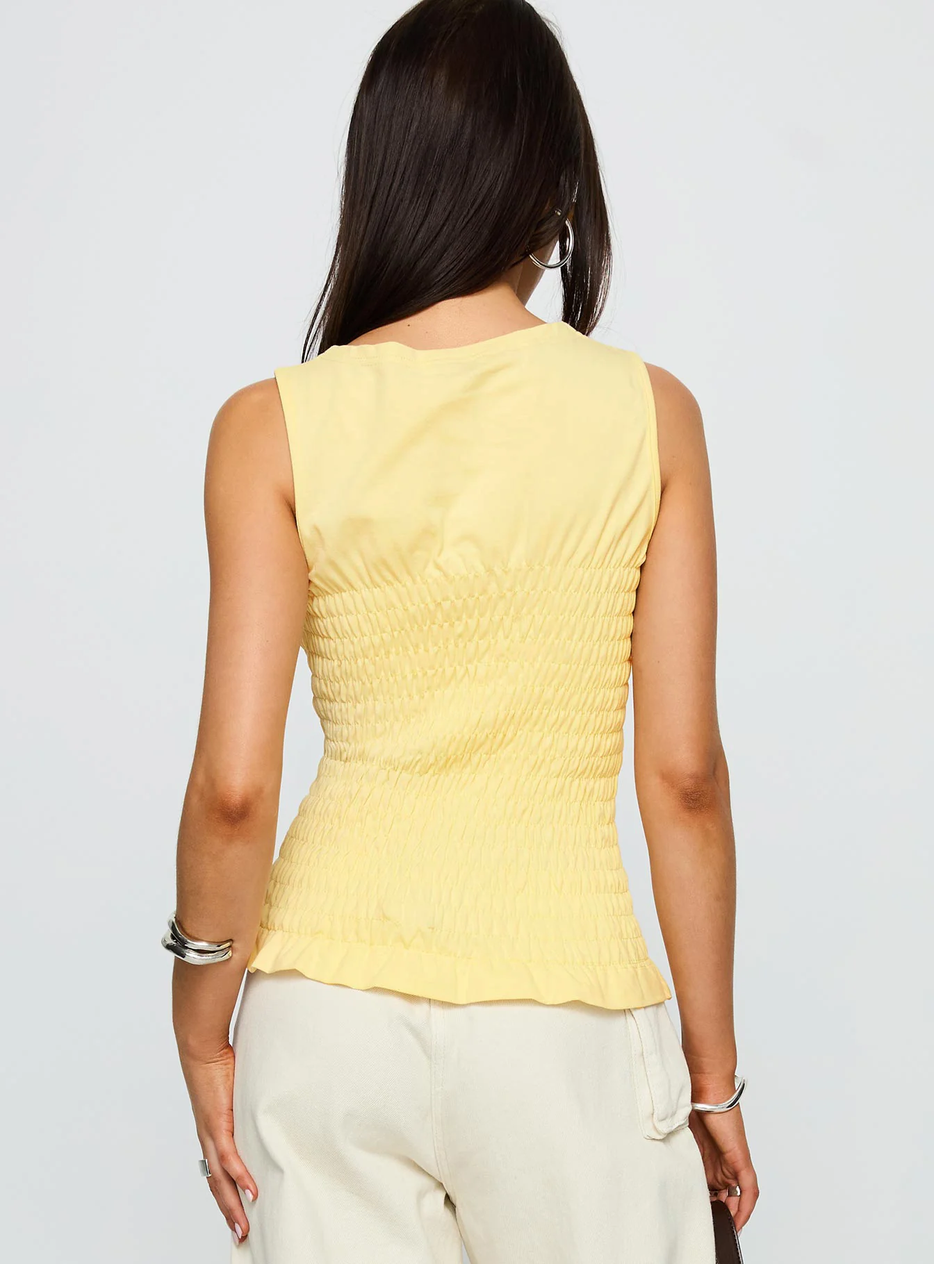Maybe Tomorrow Ruched Sleeveless Top Lemon - Image 5