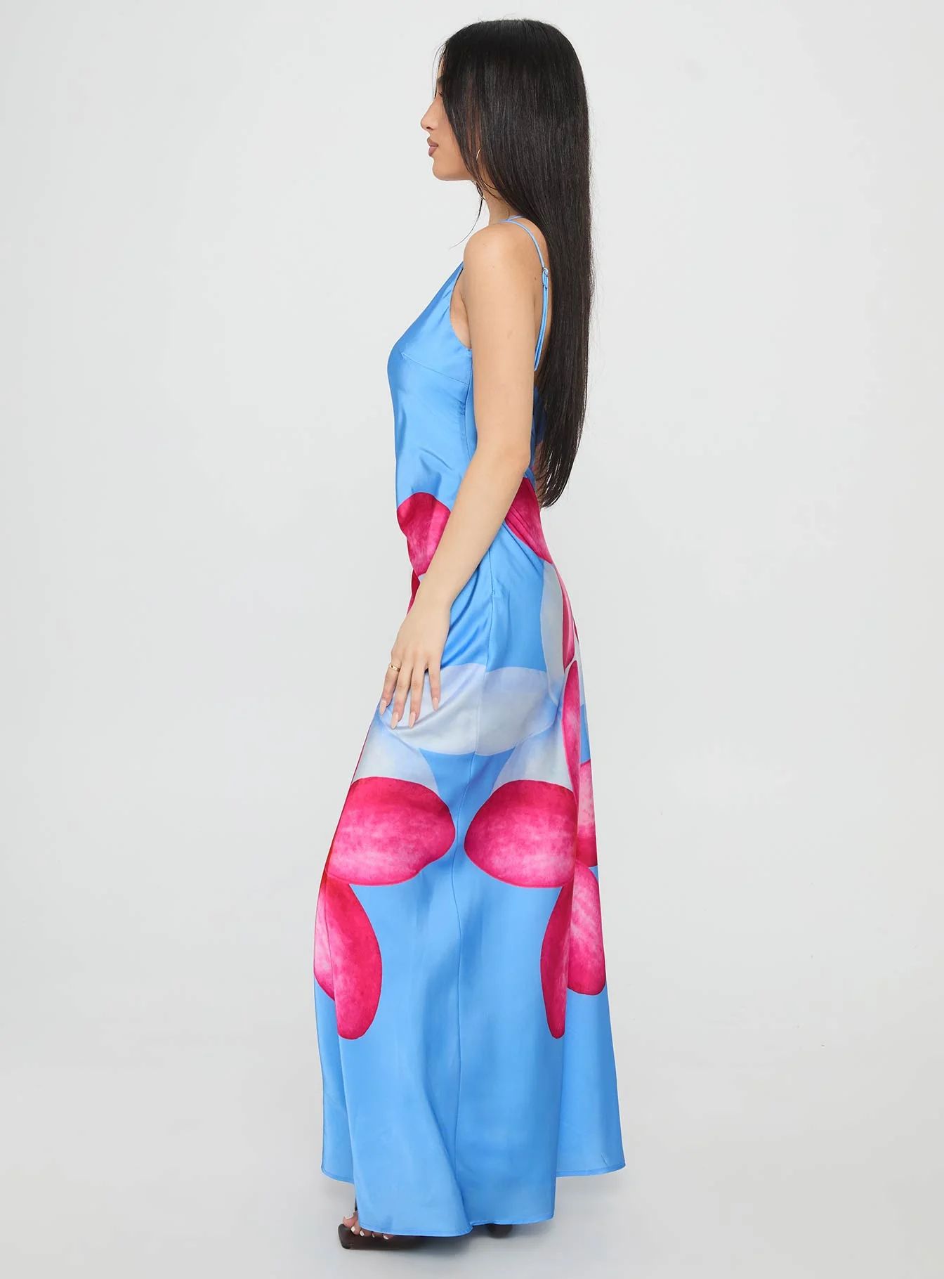 Meilana One Shoulder Maxi Dress Blue Floral - Image 3