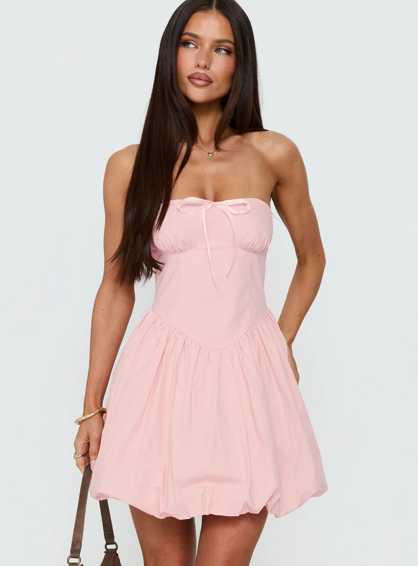 Melaina Bubble Hem Mini Dress Pink - Image 2