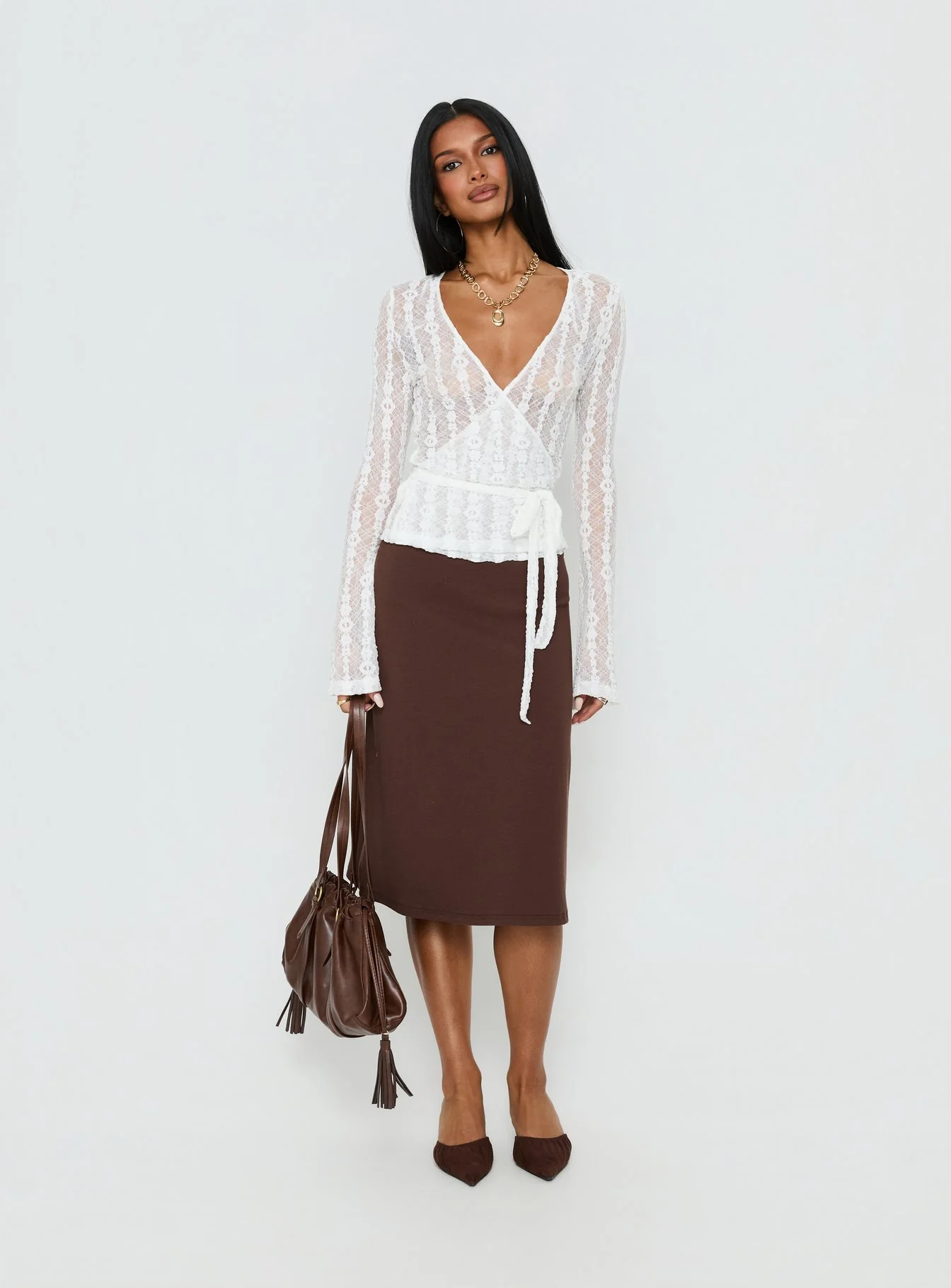 Melara Lace Long Sleeve Wrap Top White - Image 3