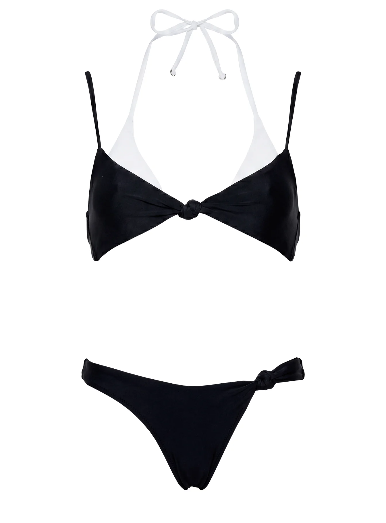 Melesa Layered Halter Bikini Top Black / White - Image 5