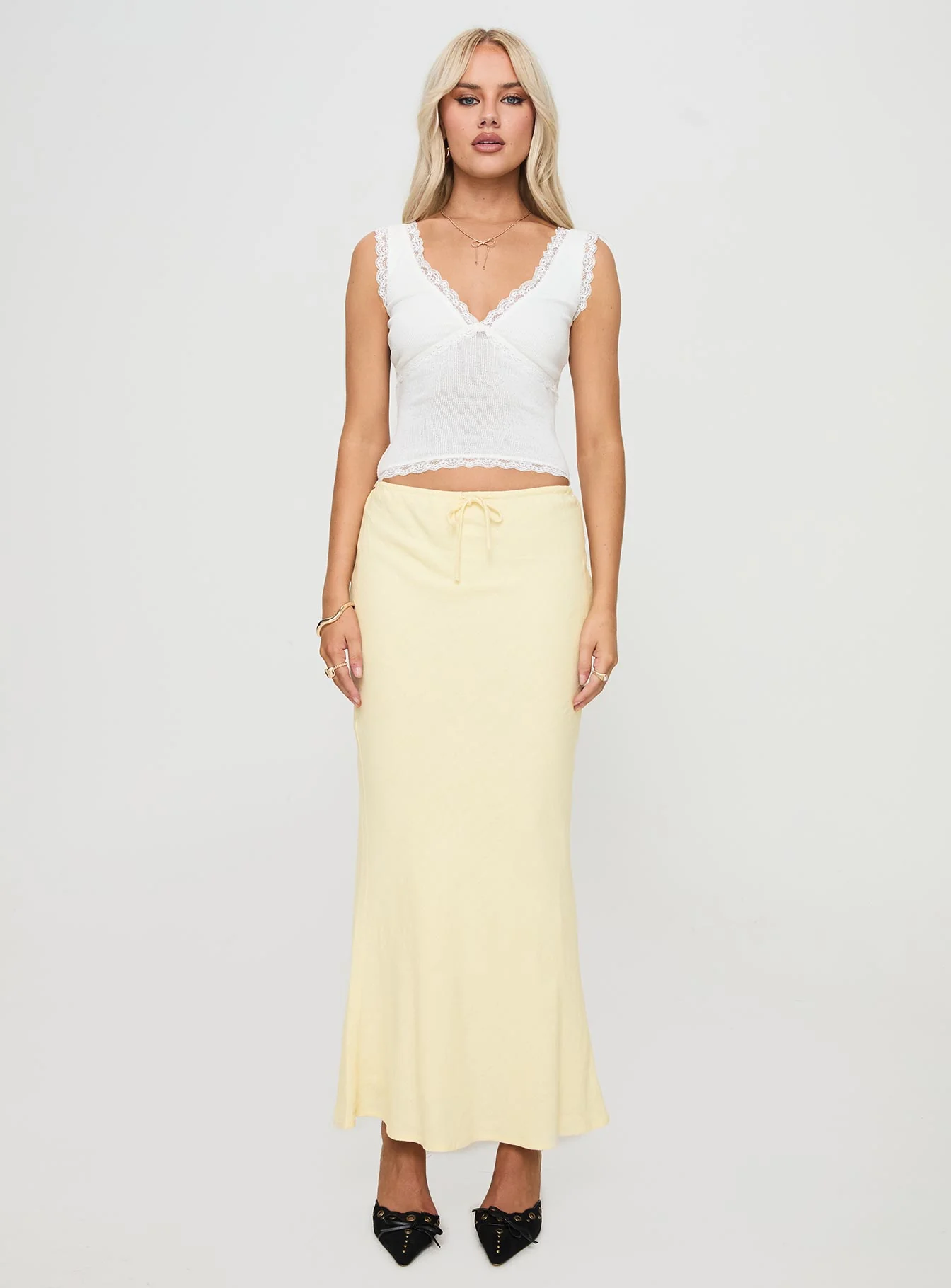 Mercer Linen Blend Maxi Skirt Lemon - Image 7