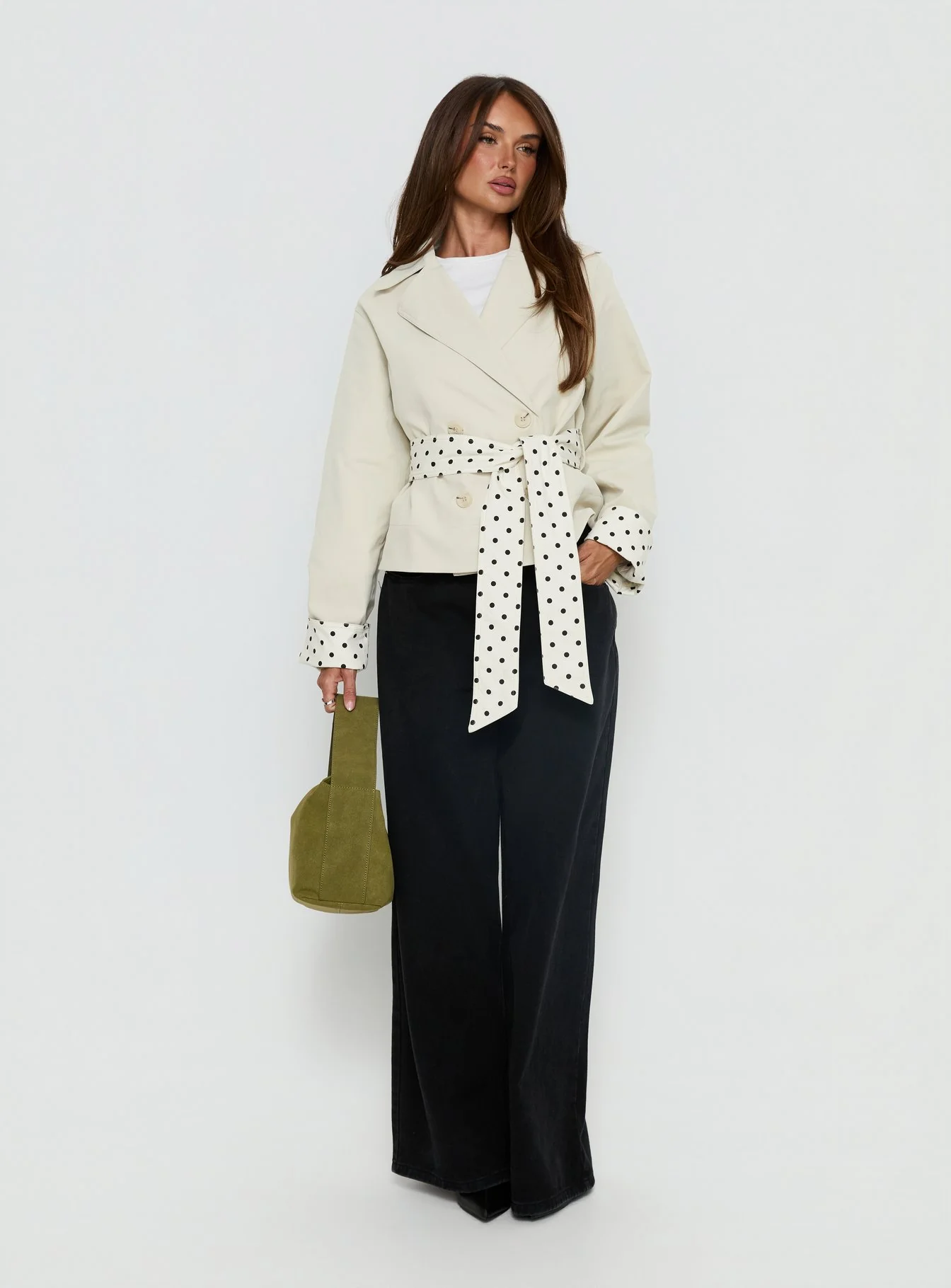 Meriana Cropped Trench Beige Polka Dot - Image 2
