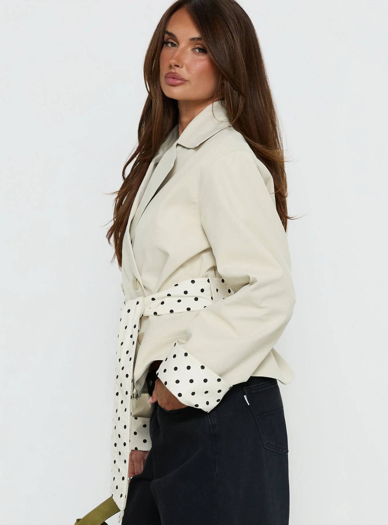 Meriana Cropped Trench Beige Polka Dot - Image 3