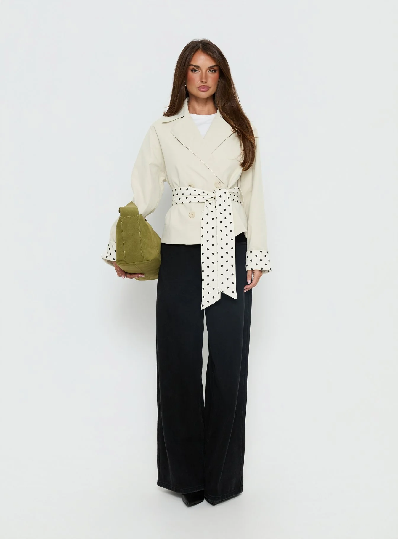 Meriana Cropped Trench Beige Polka Dot - Image 6