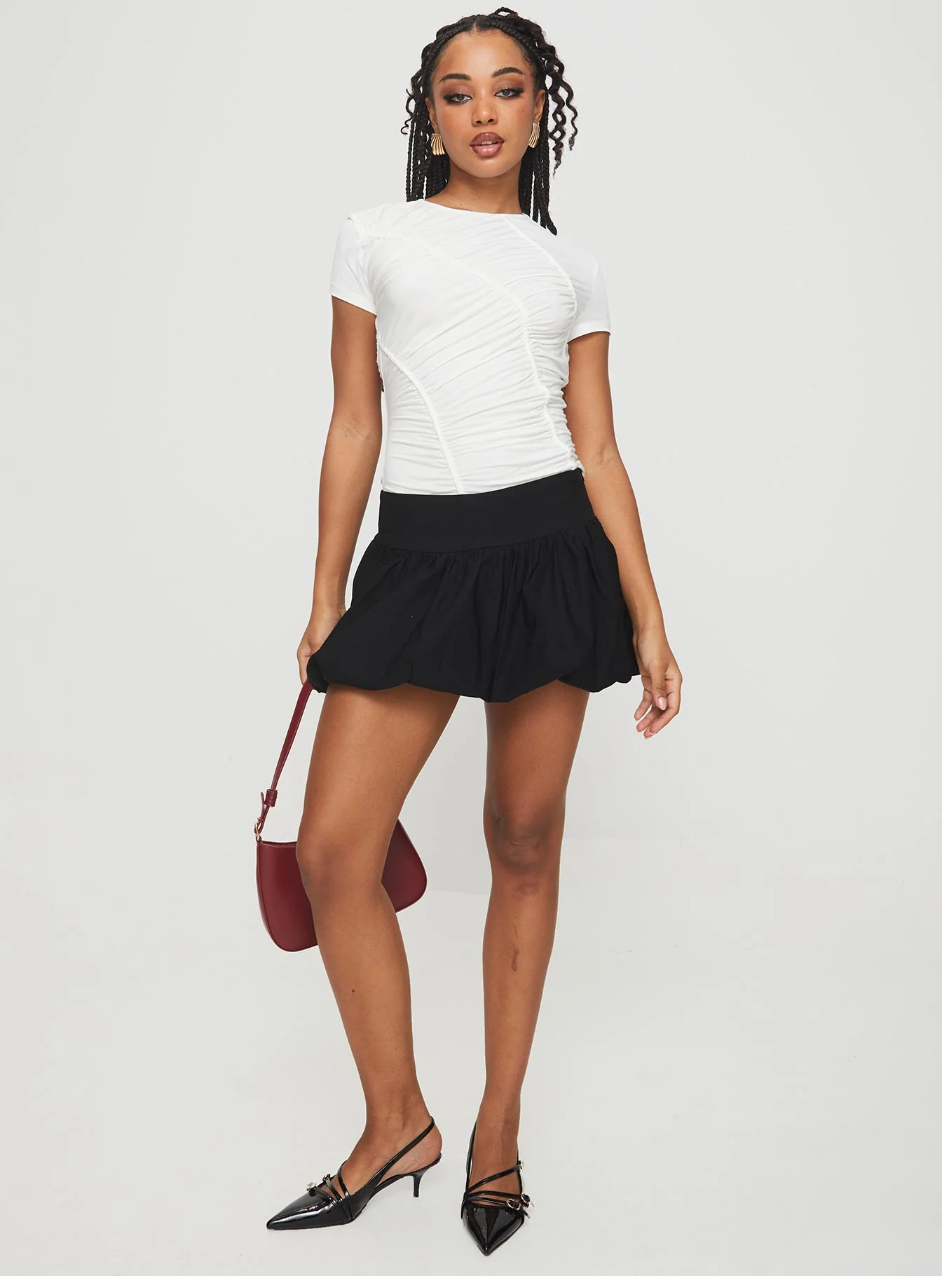 Mersale Bubble Hem Mini Skirt Black - Image 3