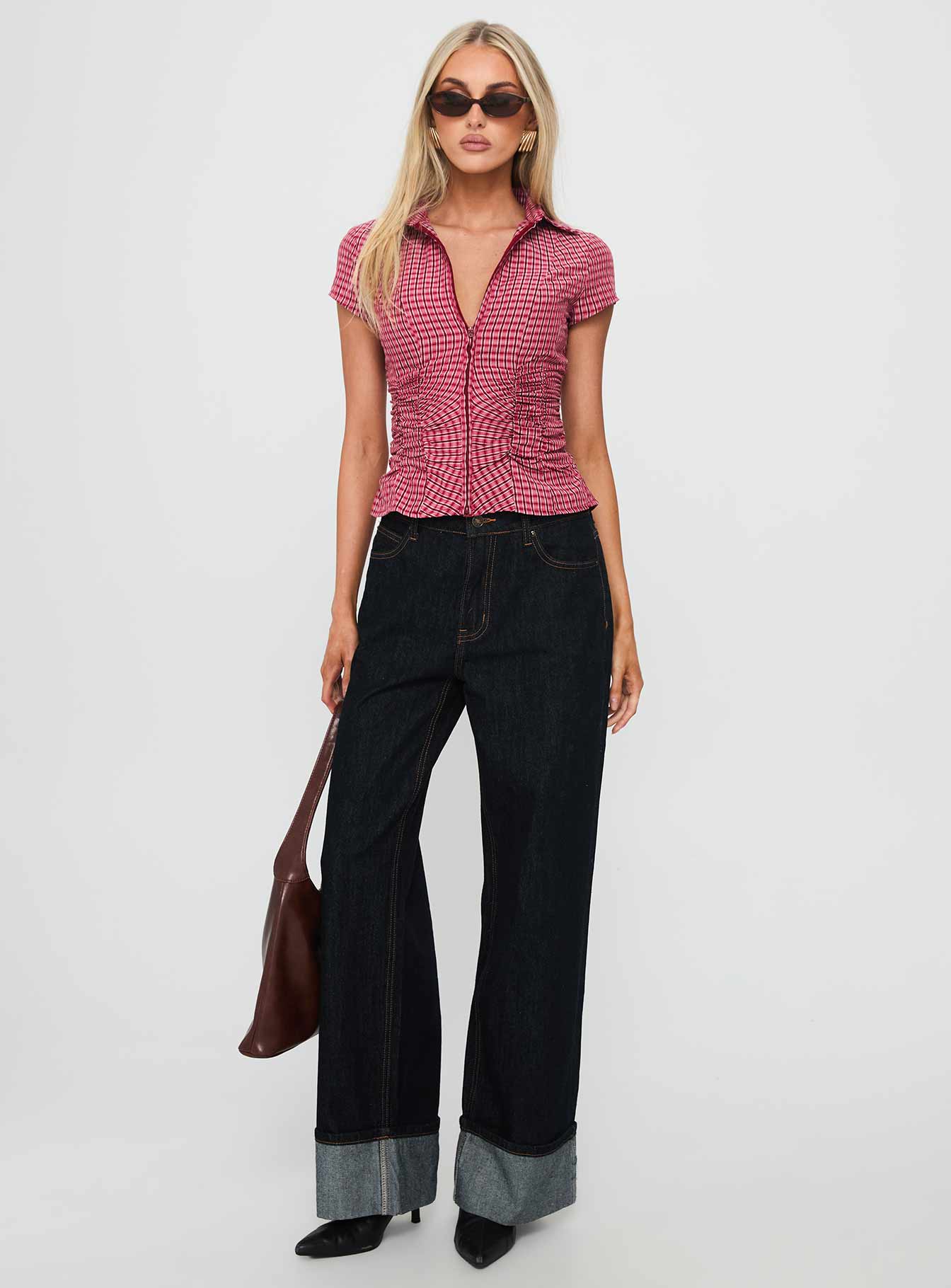 Meryn Ruched Top Red Check - Image 3