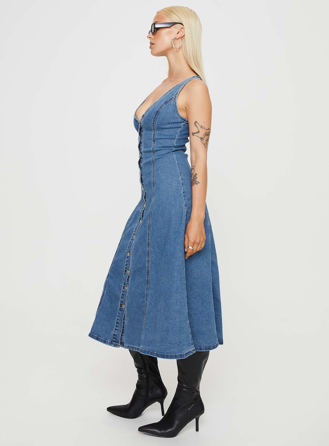Midler Denim Midi Dress Mid Blue - Image 4