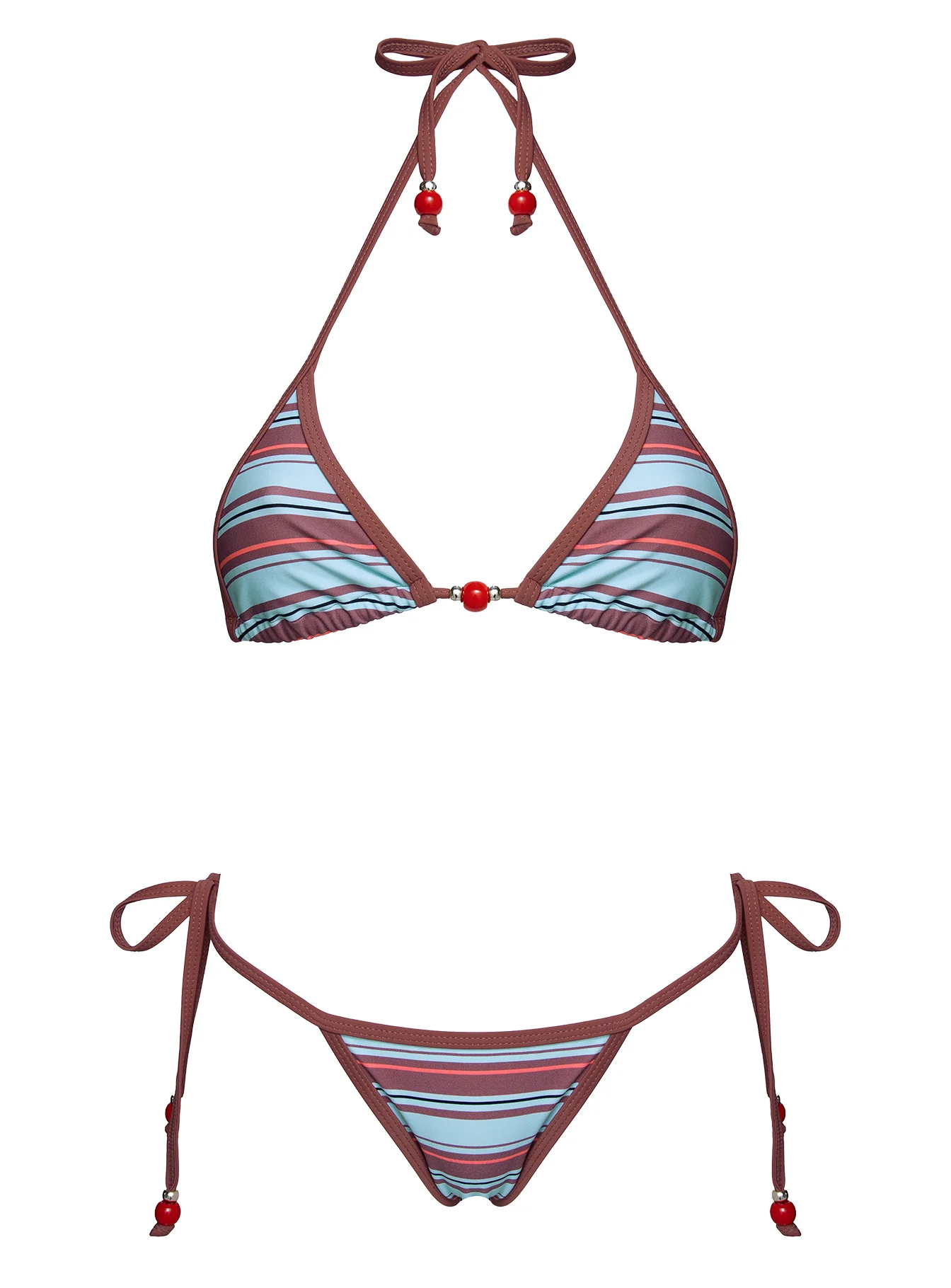 Mikaya Beaded Triangle Bikini Top Blue / Brown Stripe - Image 5