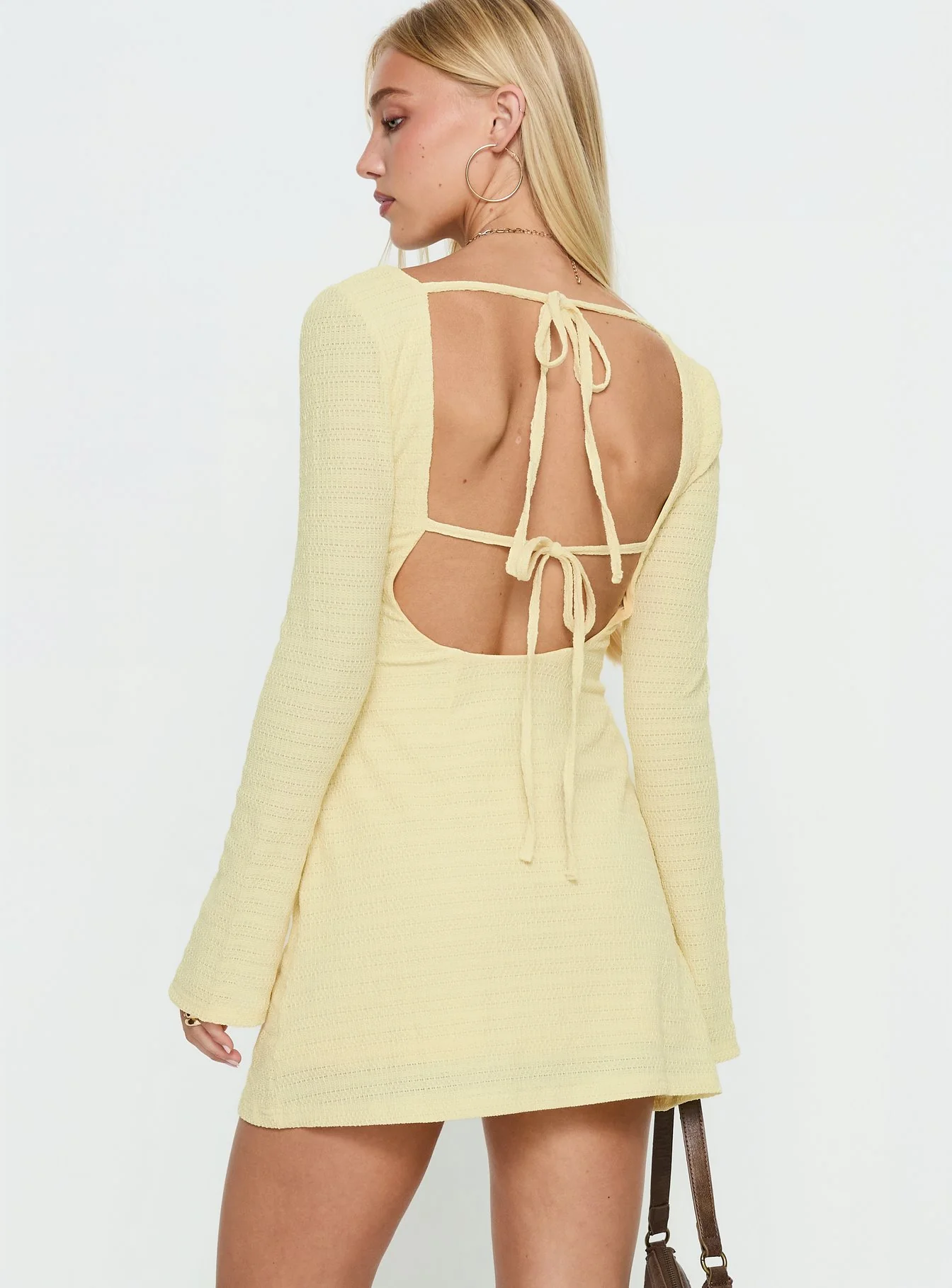 Milley Long Sleeve Textured Mini Dress Lemon - Image 4