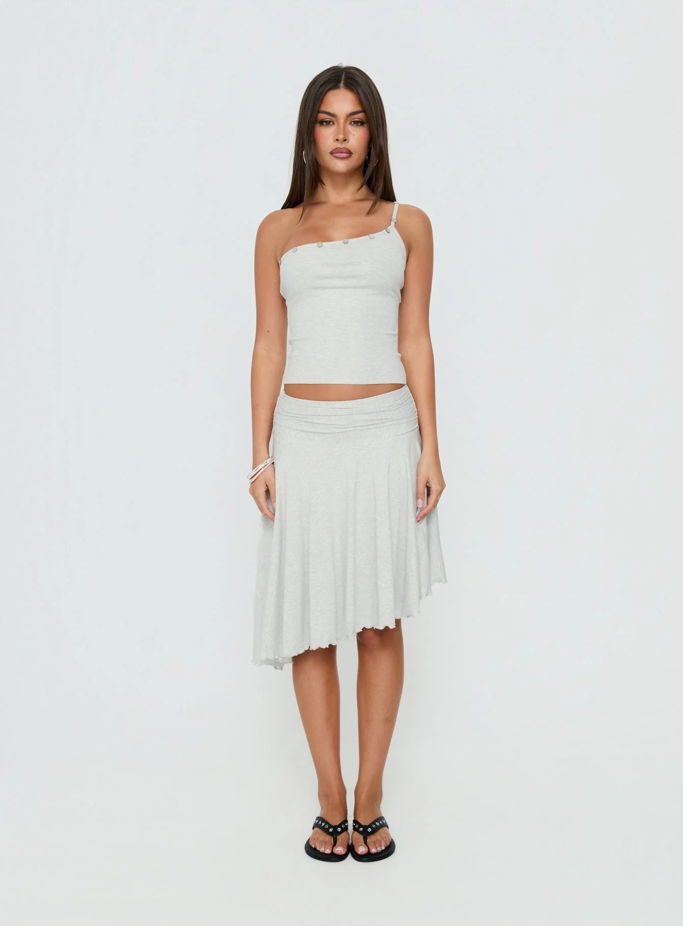 Mimmi One Shoulder Button Detail Top Grey - Image 7