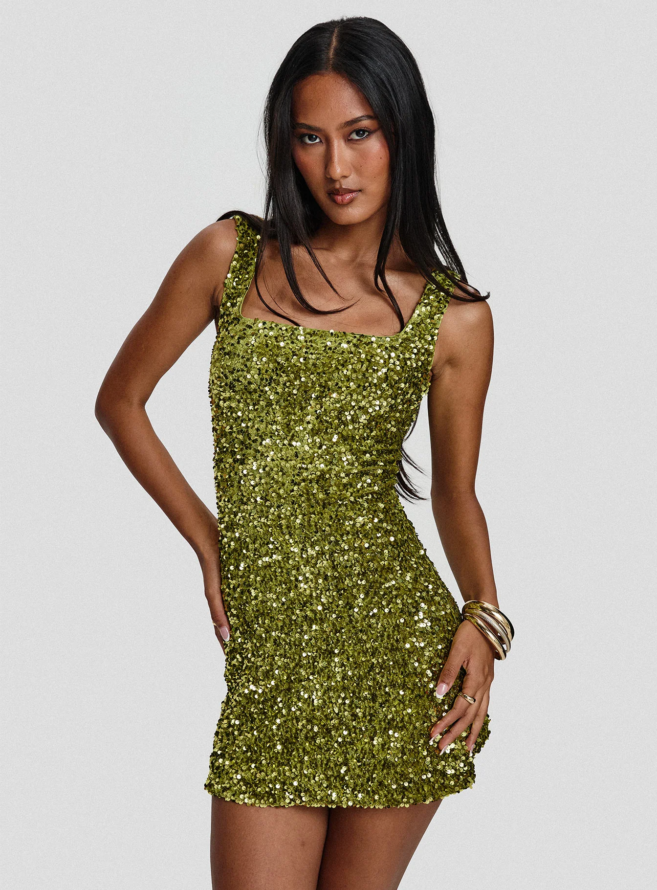Miss Me Sequin Mini Dress Chartreuse - Image 8