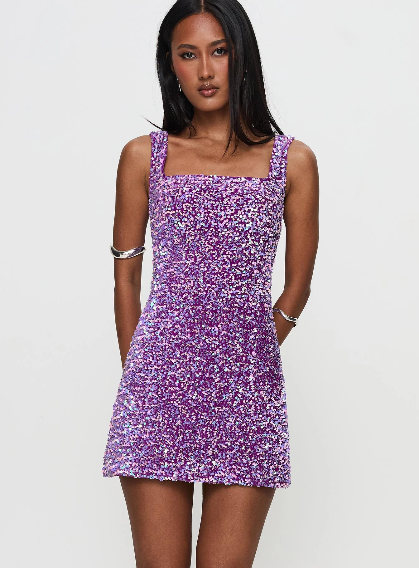 Miss Me Sequin Mini Dress Purple - Image 2