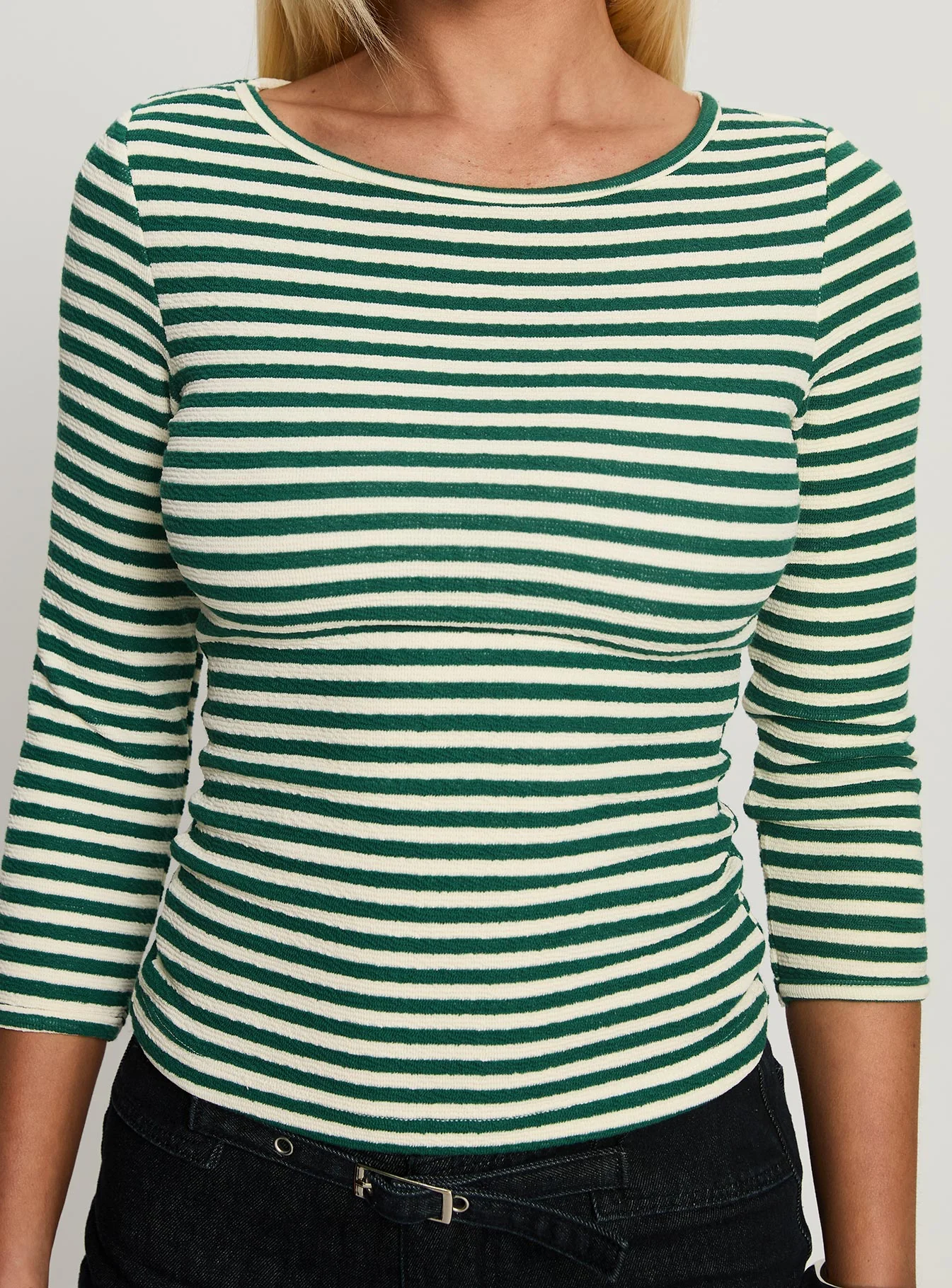 Missouri 3/4 Sleeve Textured Top Green Stripe - Image 6