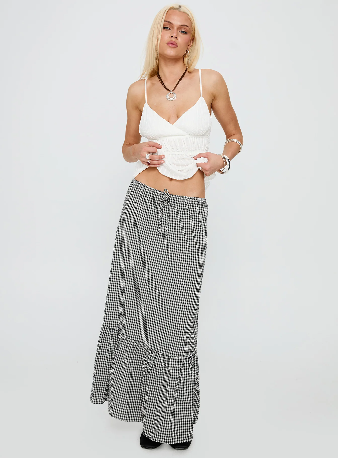 Modern Girl Maxi Skirt Black / White Gingham - Image 2