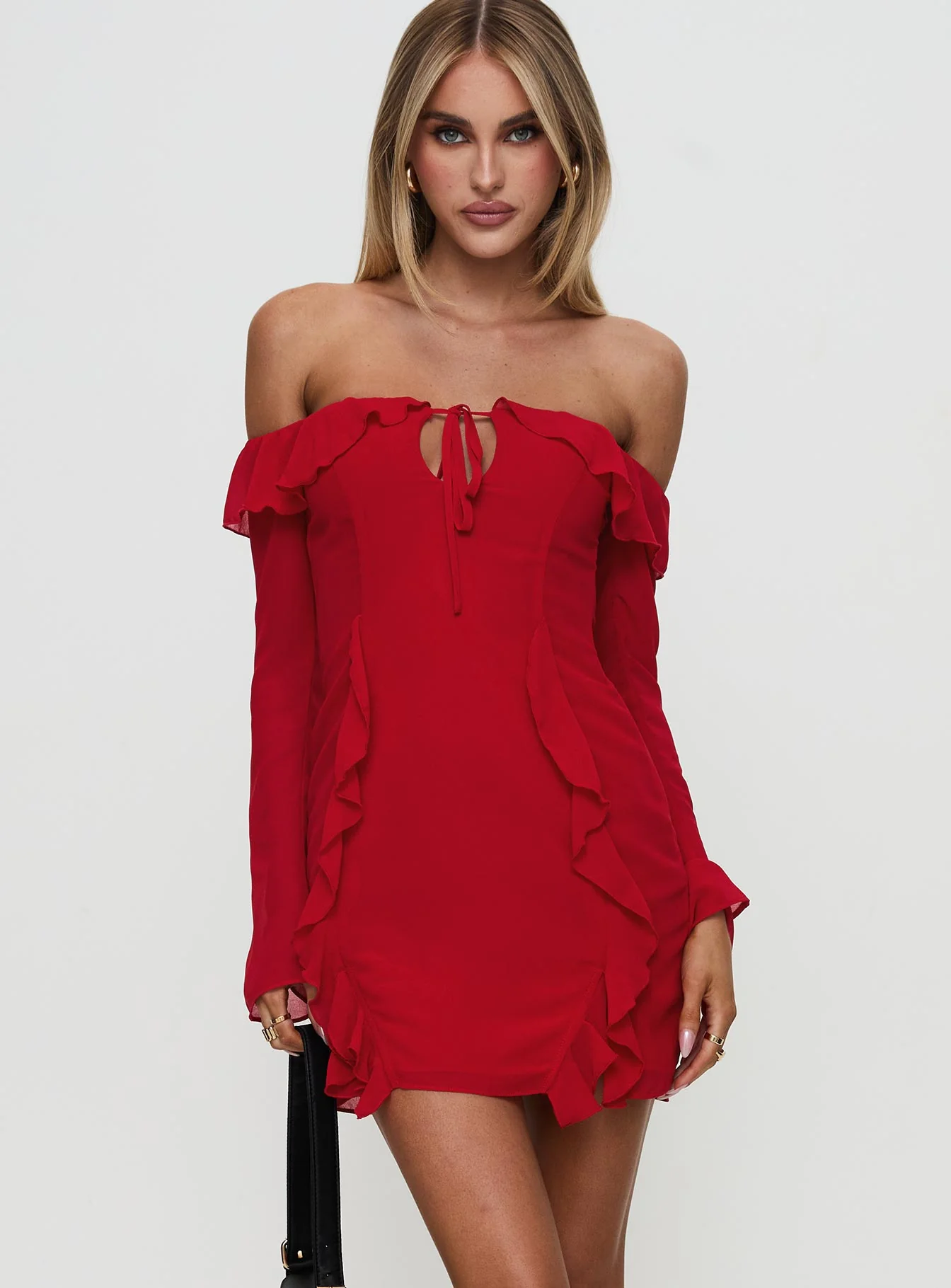 Mollins Long Sleeve Mini Dress Red - Image 2