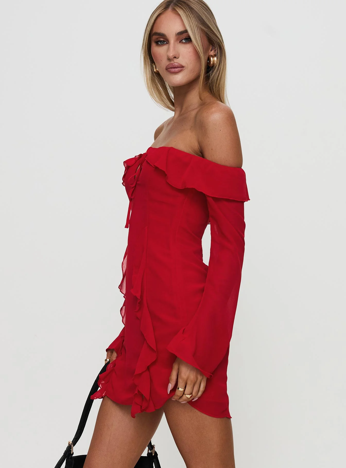 Mollins Long Sleeve Mini Dress Red - Image 4