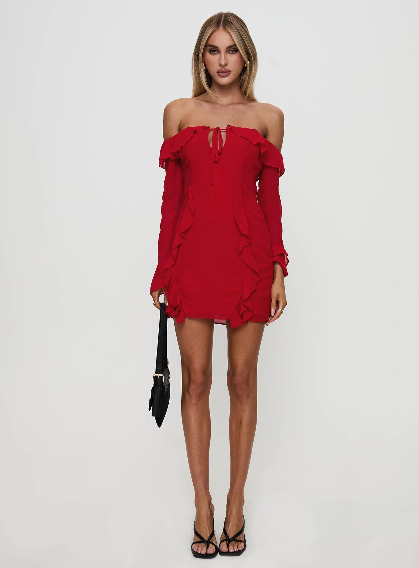 Mollins Long Sleeve Mini Dress Red - Image 7