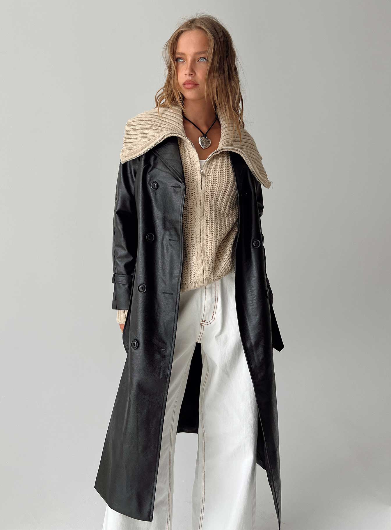 Montanna Faux Leather Coat Black - Image 12