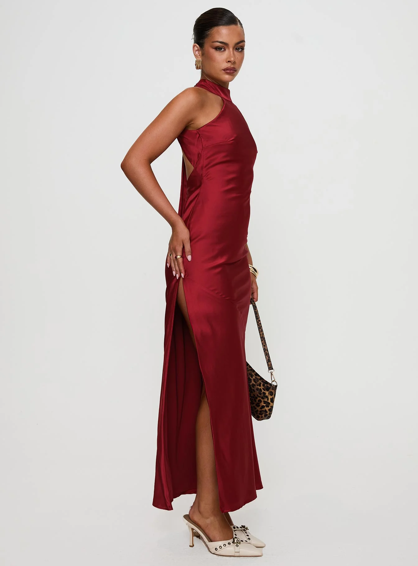 Mordecai Halter Maxi Dress Burgundy - Image 4