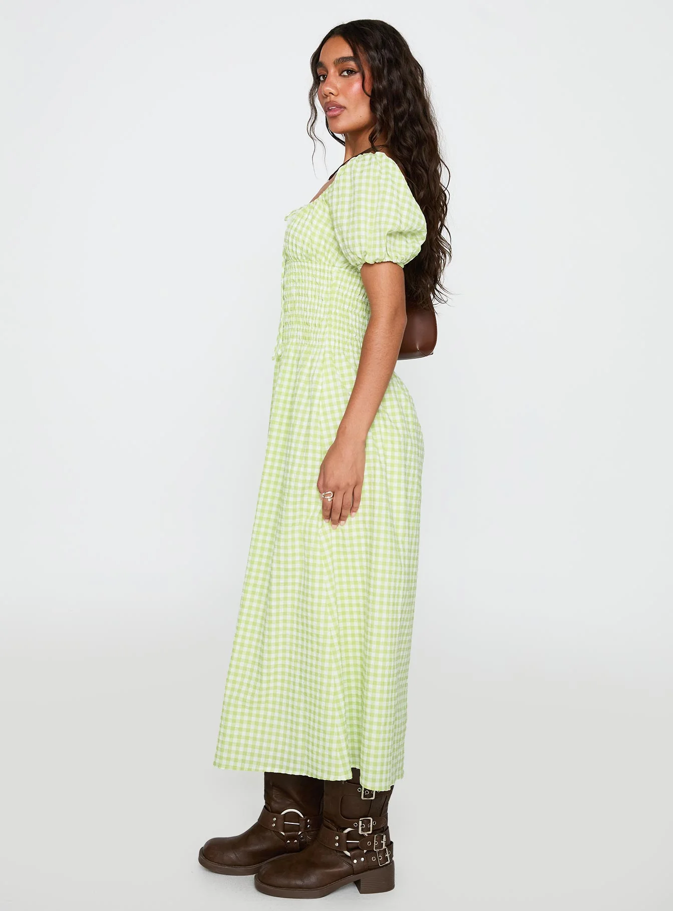 More Than Butterflies Maxi Dress Green Check - Image 4