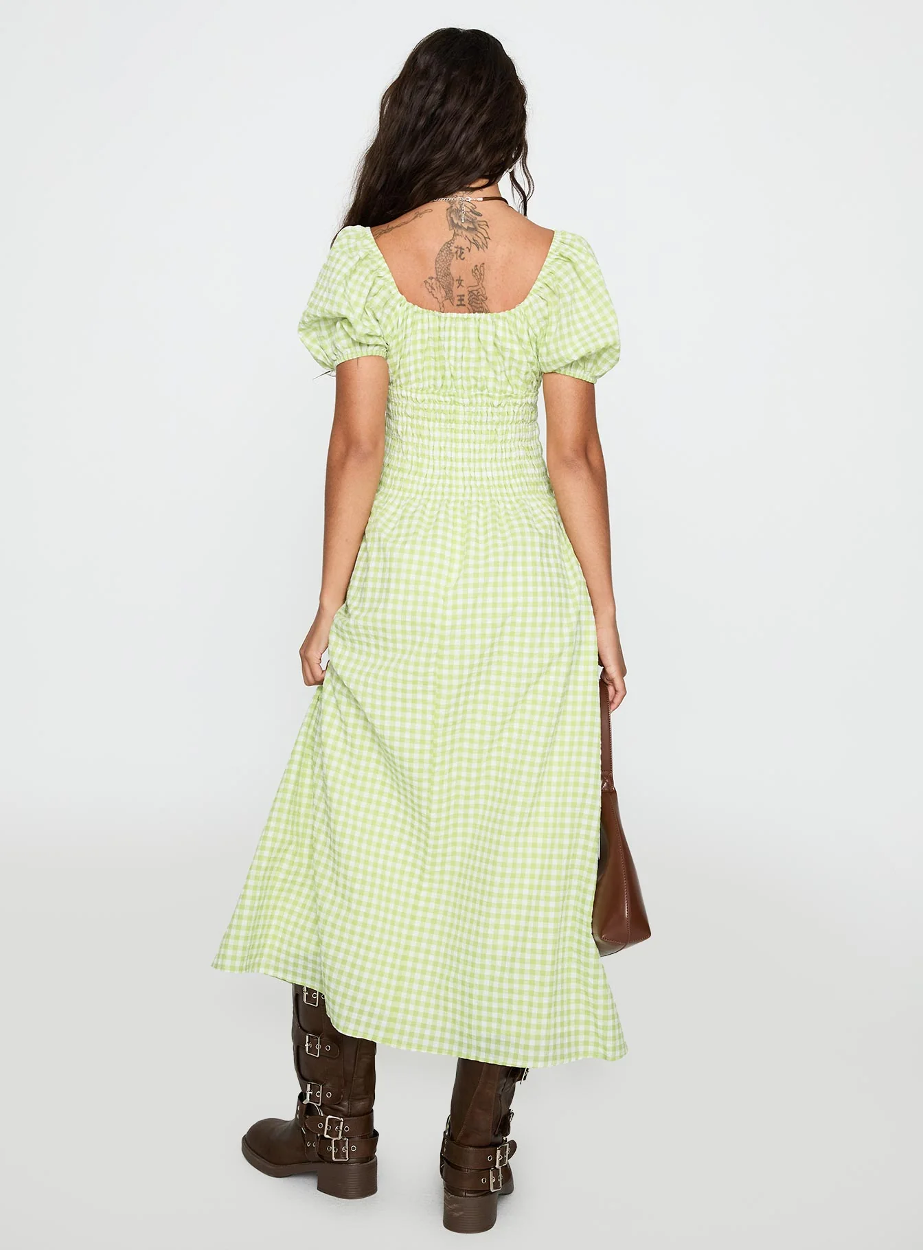 More Than Butterflies Maxi Dress Green Check - Image 5