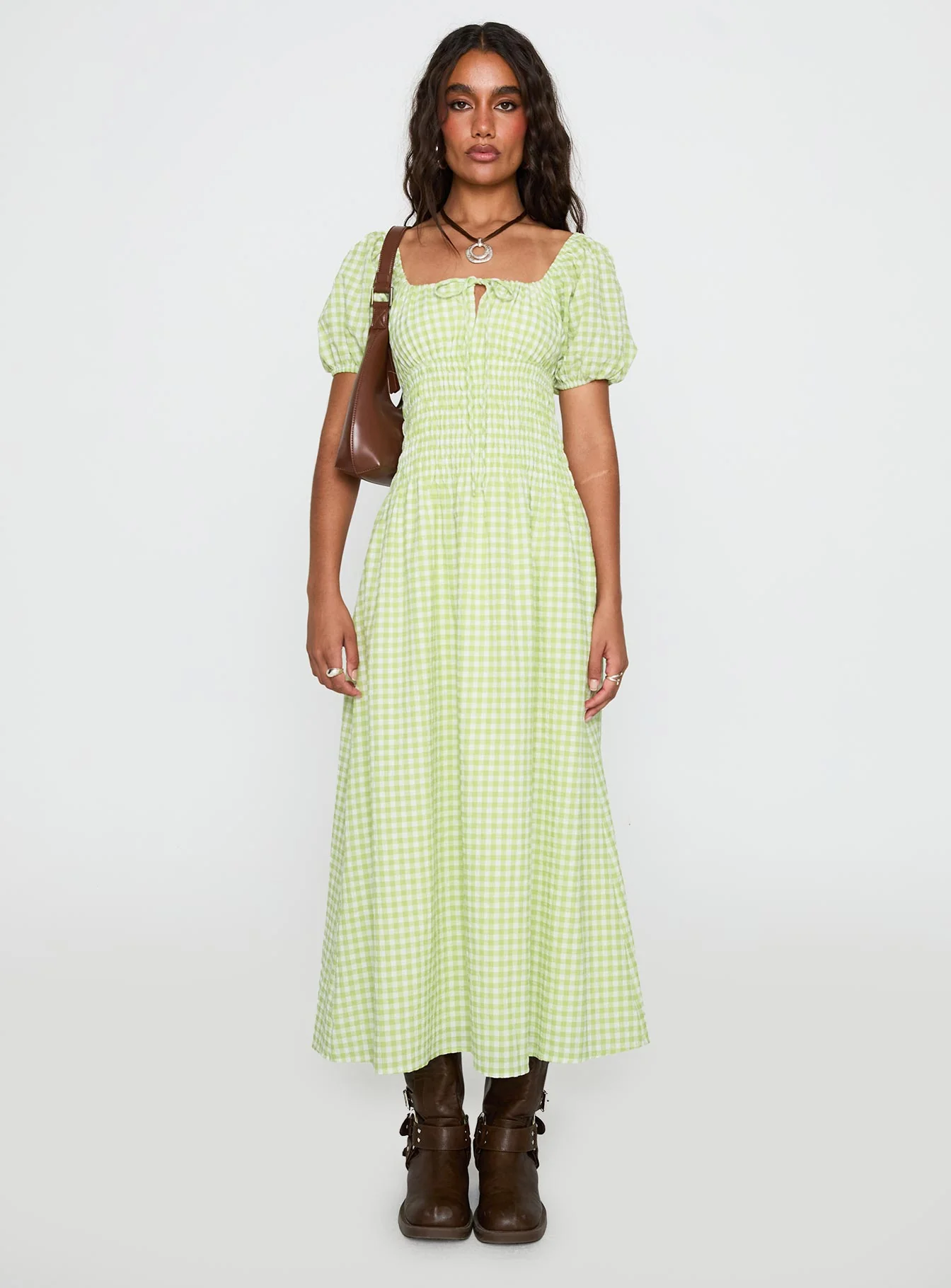 More Than Butterflies Maxi Dress Green Check - Image 7