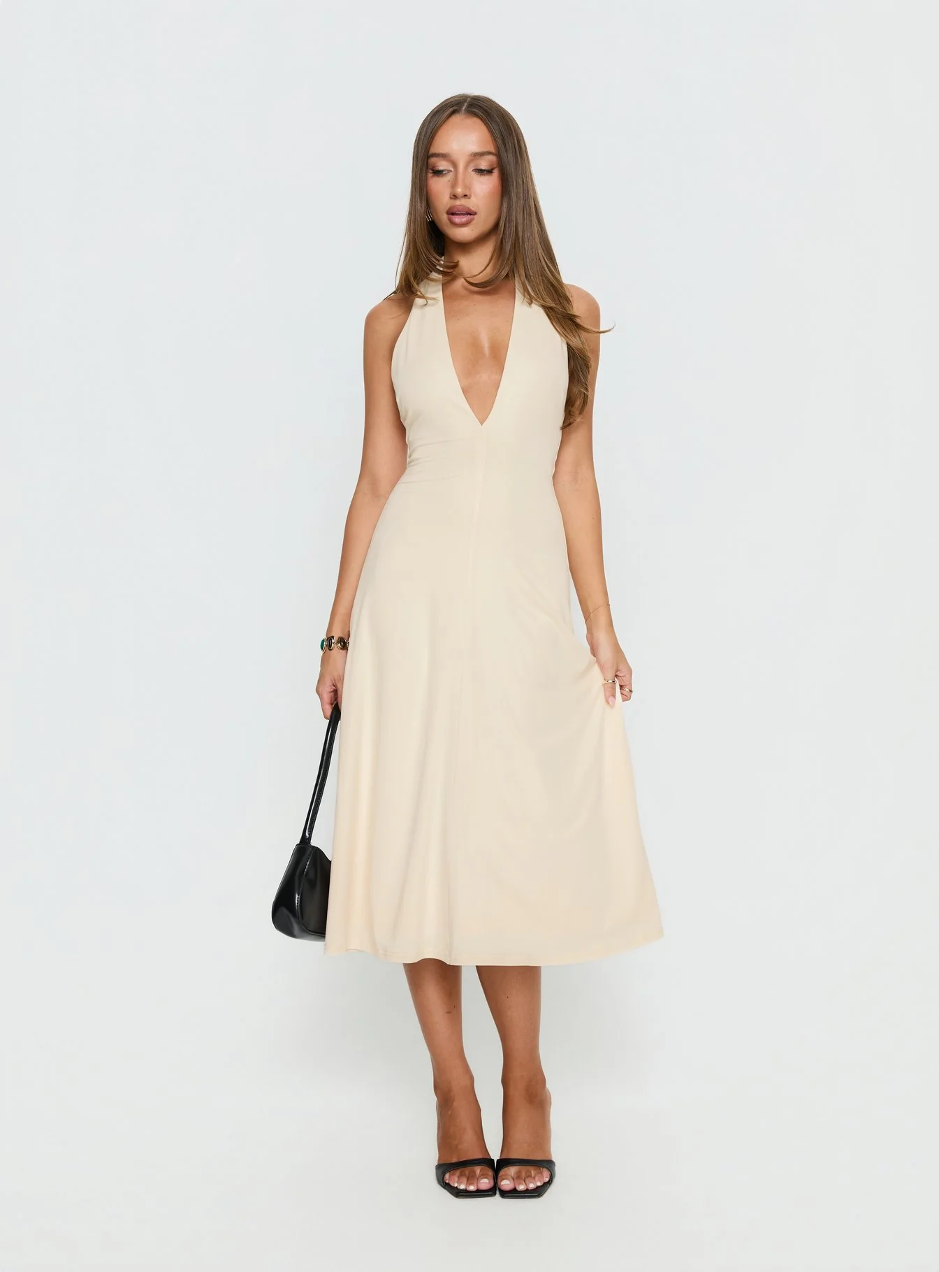 Morganne Halter Plunge Midi Dress Butter - Image 2