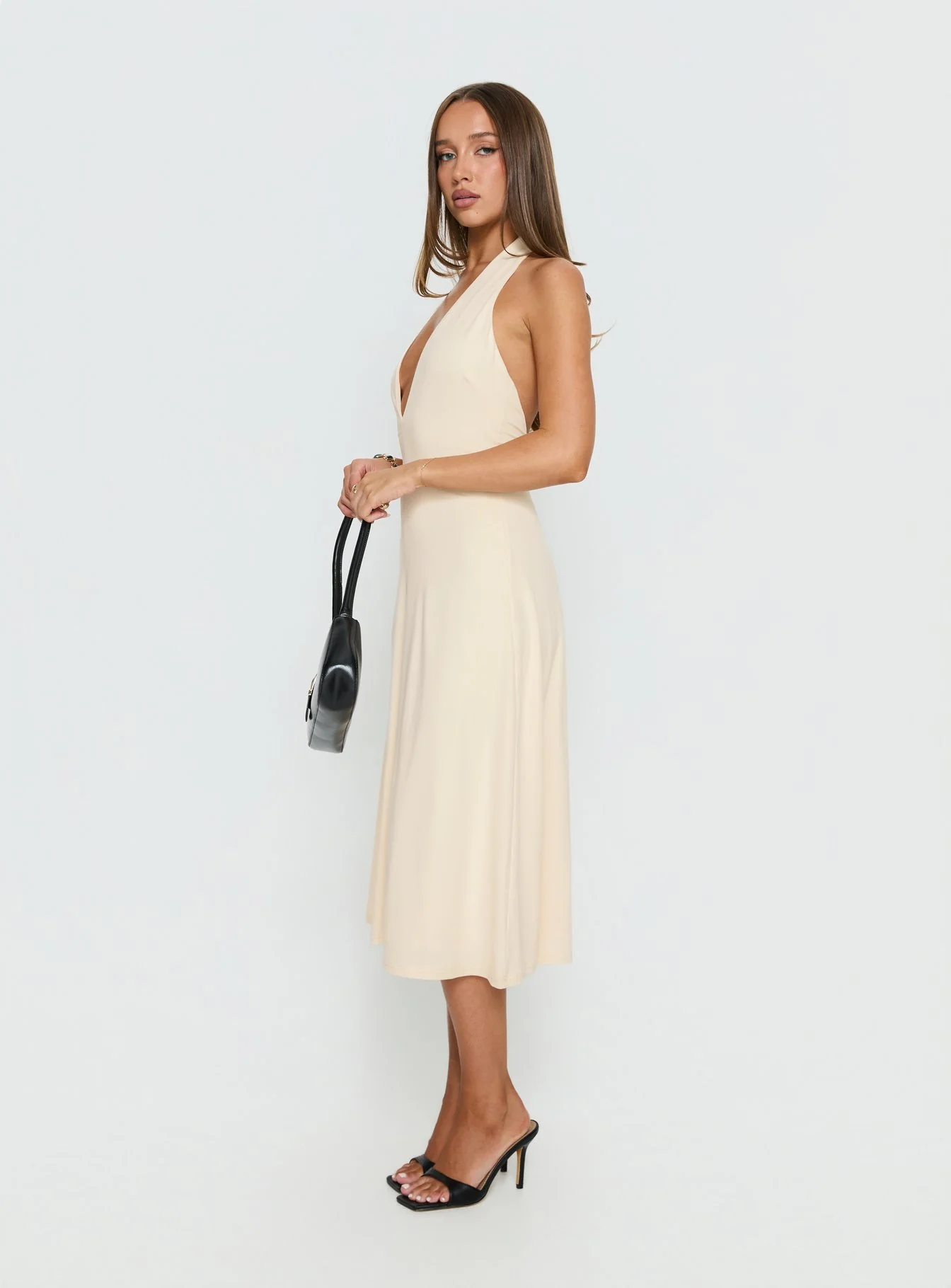 Morganne Halter Plunge Midi Dress Butter - Image 4